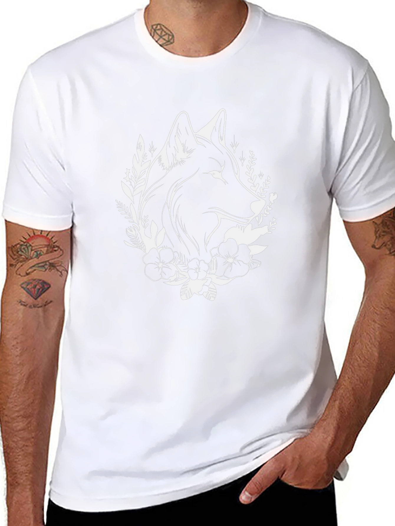 Wolf Floral Graphic Tee - Black