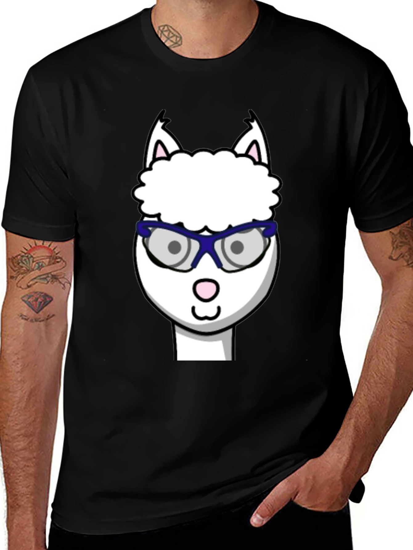 Alpaca with Glasses Graphic Tee - Funny Animal T-Shirt