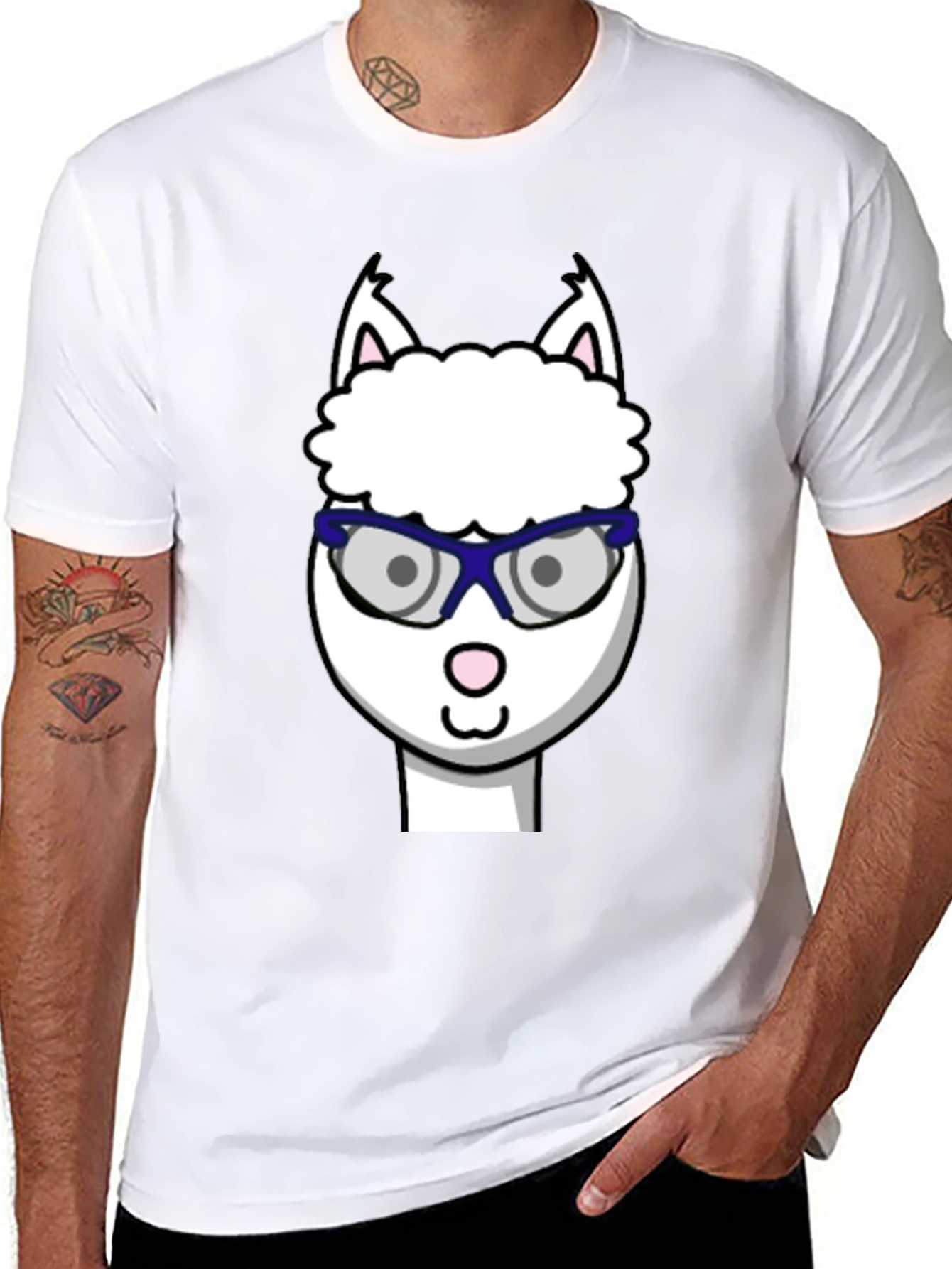 Alpaca with Glasses Graphic Tee - Funny Animal T-Shirt