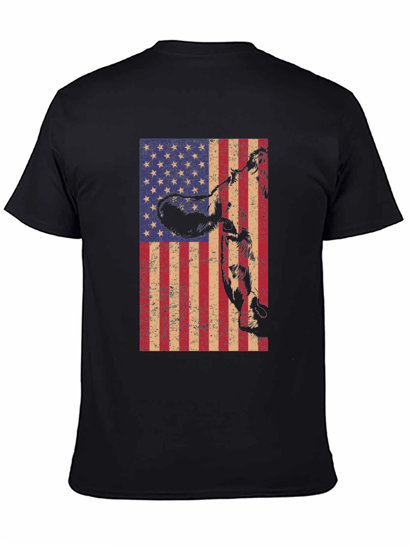 American Flag Cow Graphic Tee - Patriotic Black T-Shirt