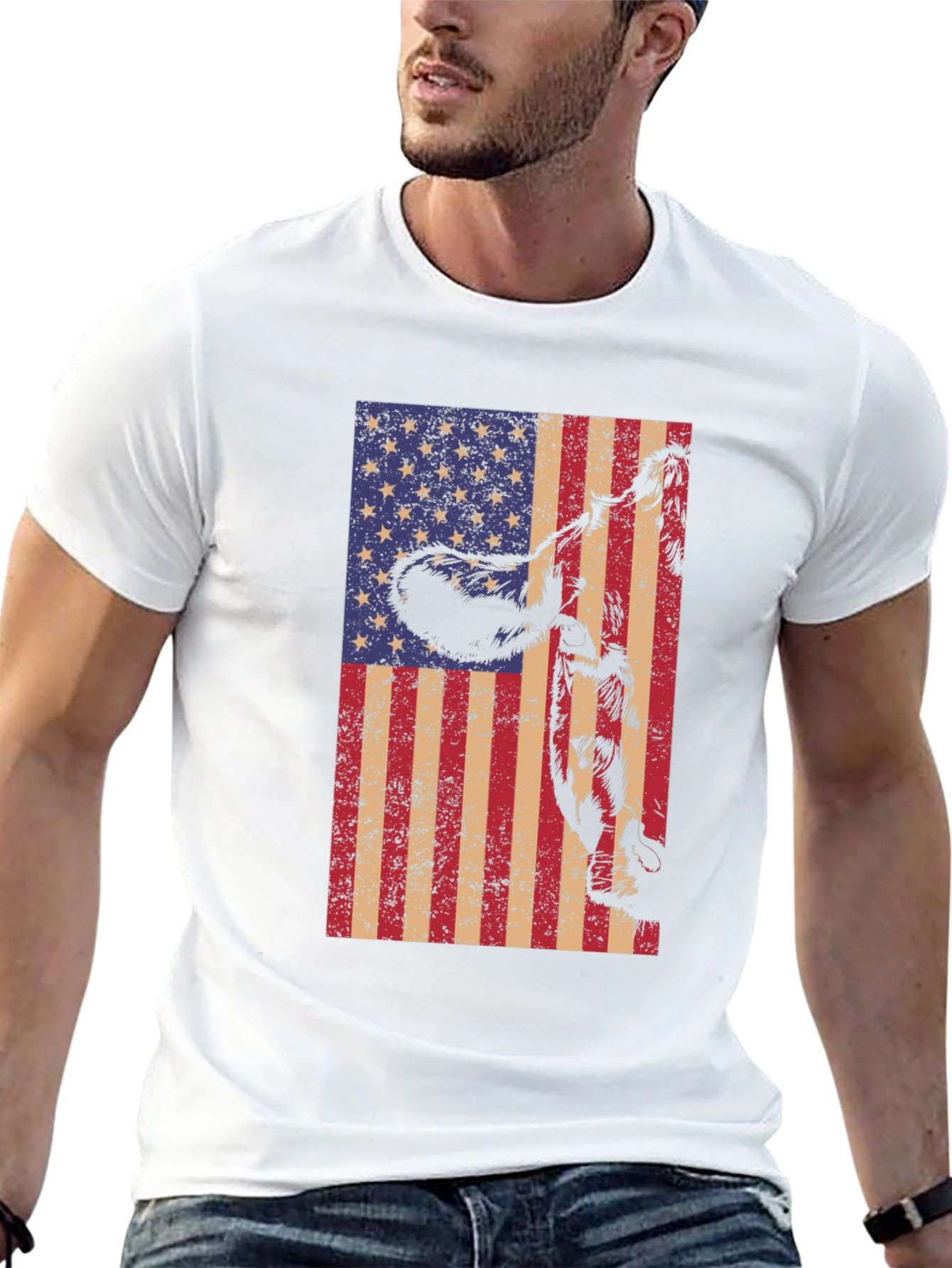 American Flag Cow Graphic Tee - Patriotic Black T-Shirt