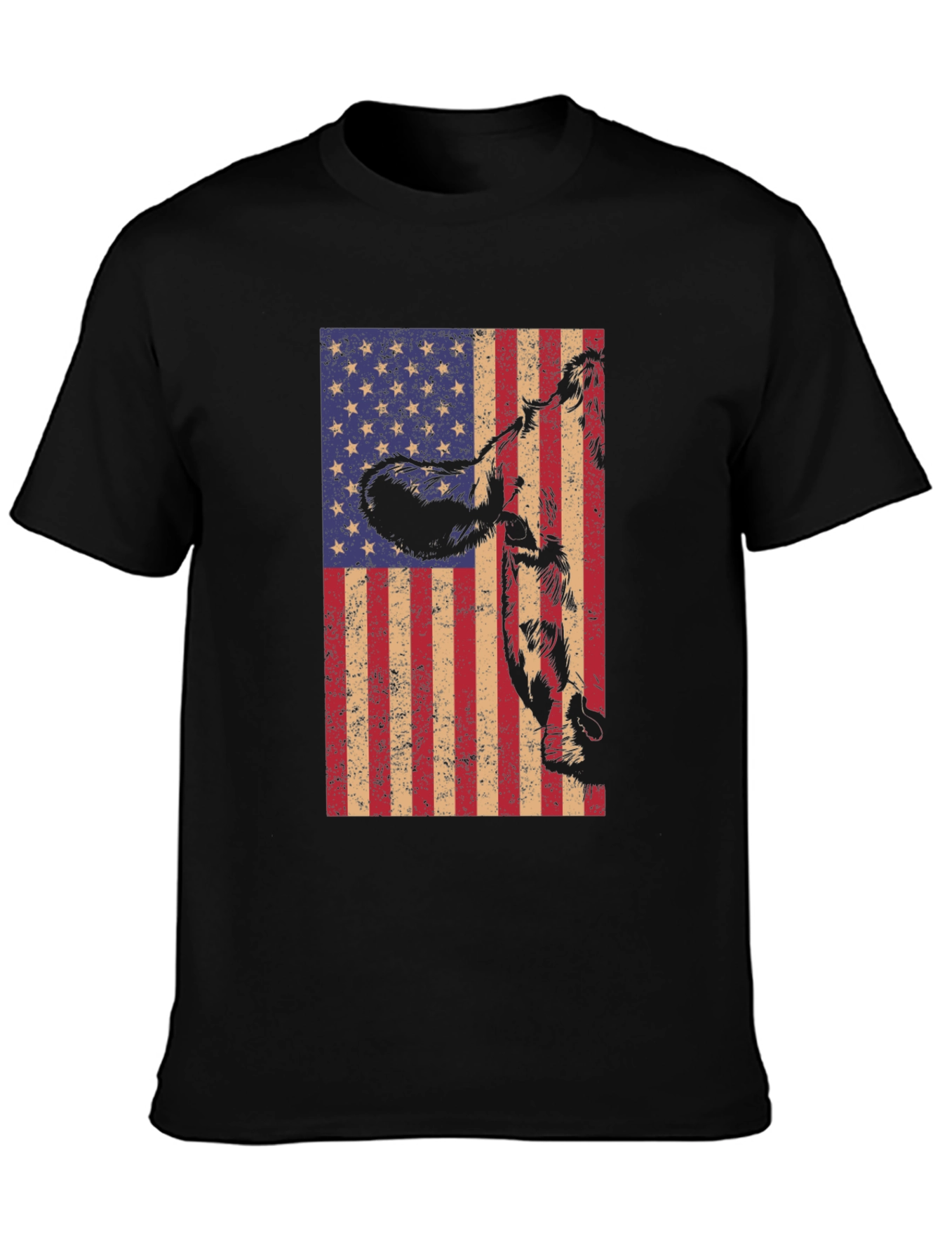 American Flag Cow Graphic Tee - Patriotic Black T-Shirt