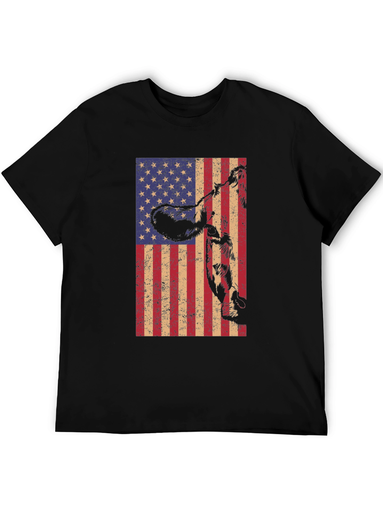 American Flag Cow Graphic Tee - Patriotic Black T-Shirt