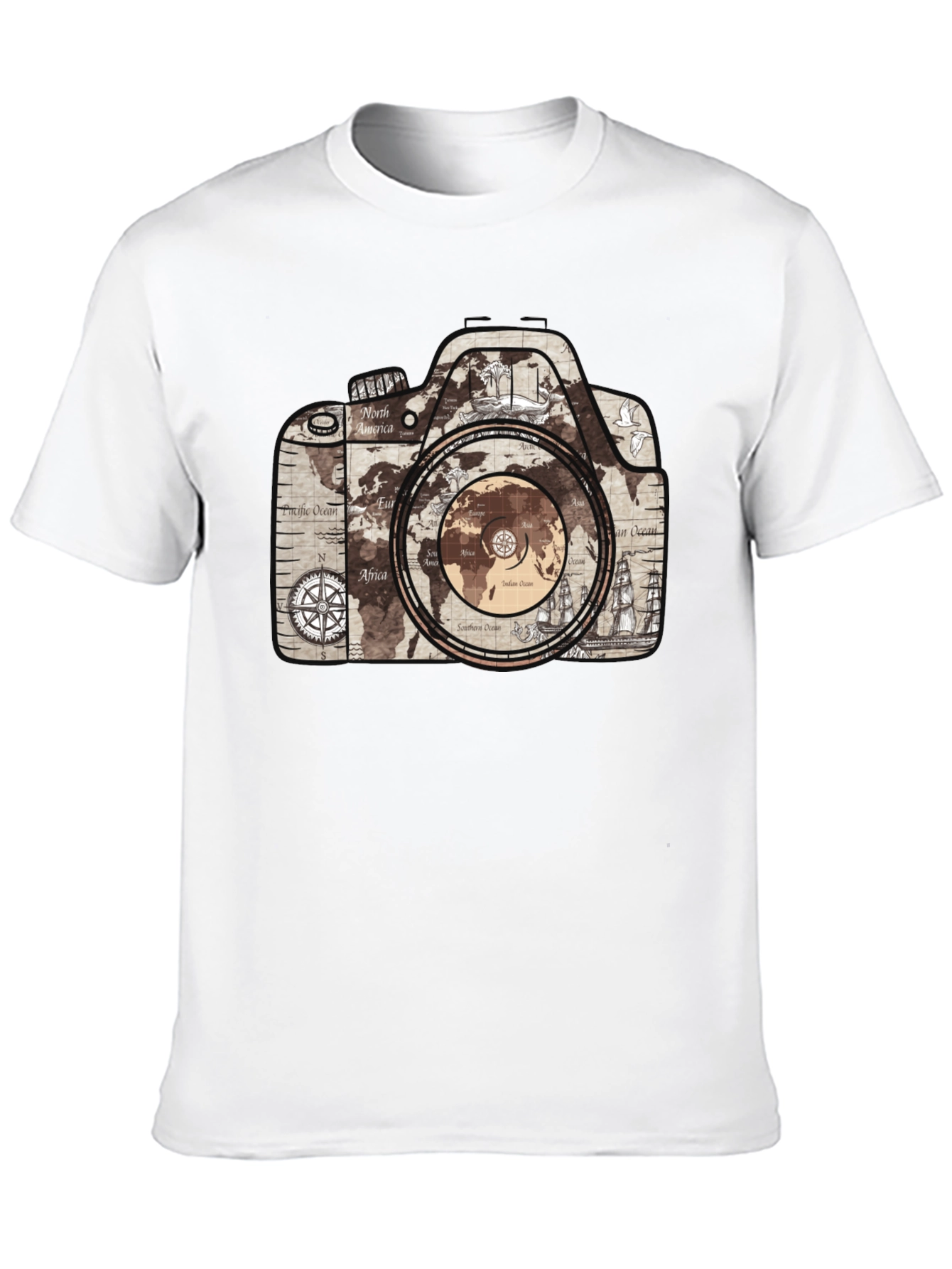 World Map Camera Graphic T-Shirt - Wanderlust Tee