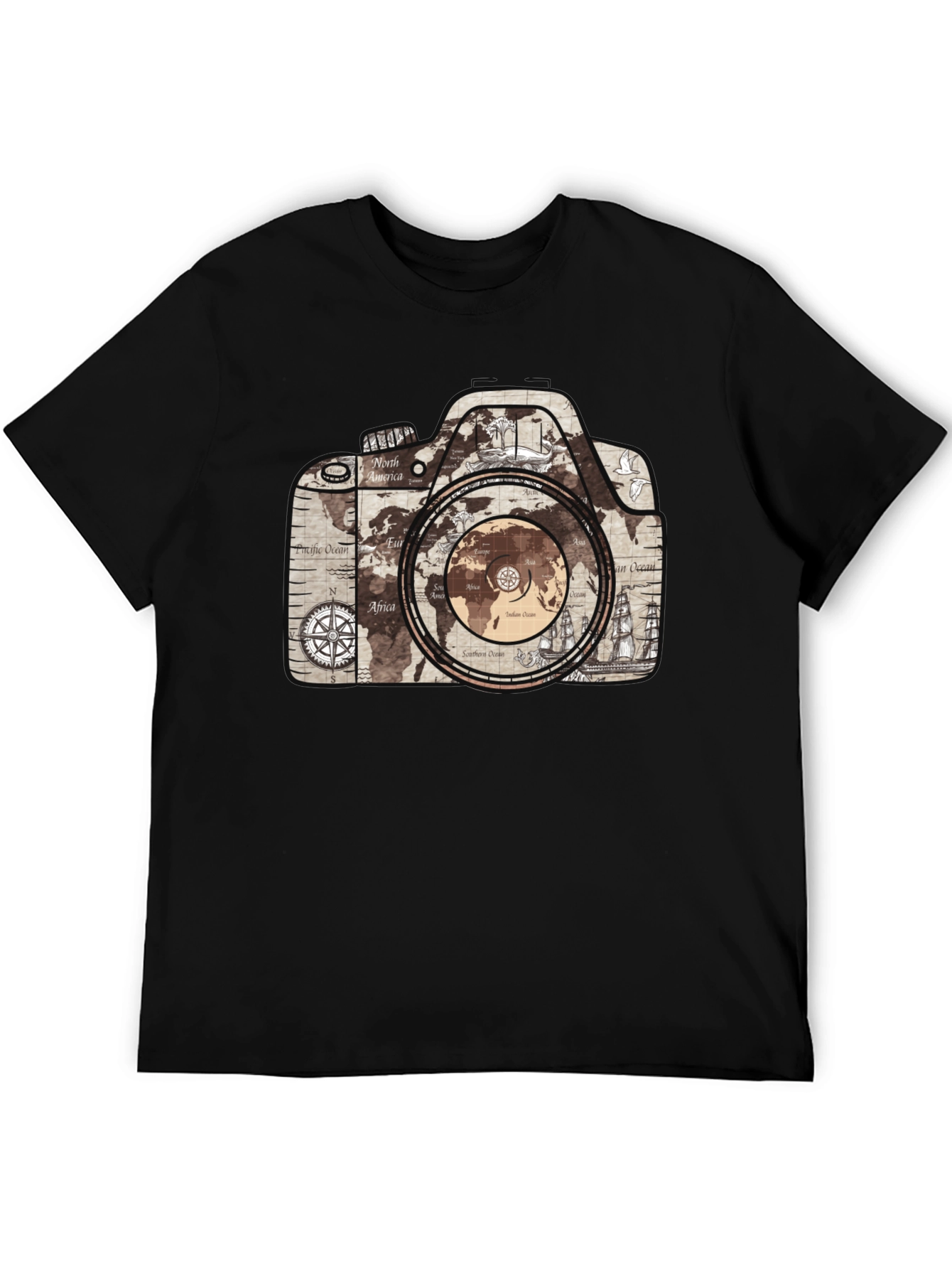 World Map Camera Graphic T-Shirt - Wanderlust Tee