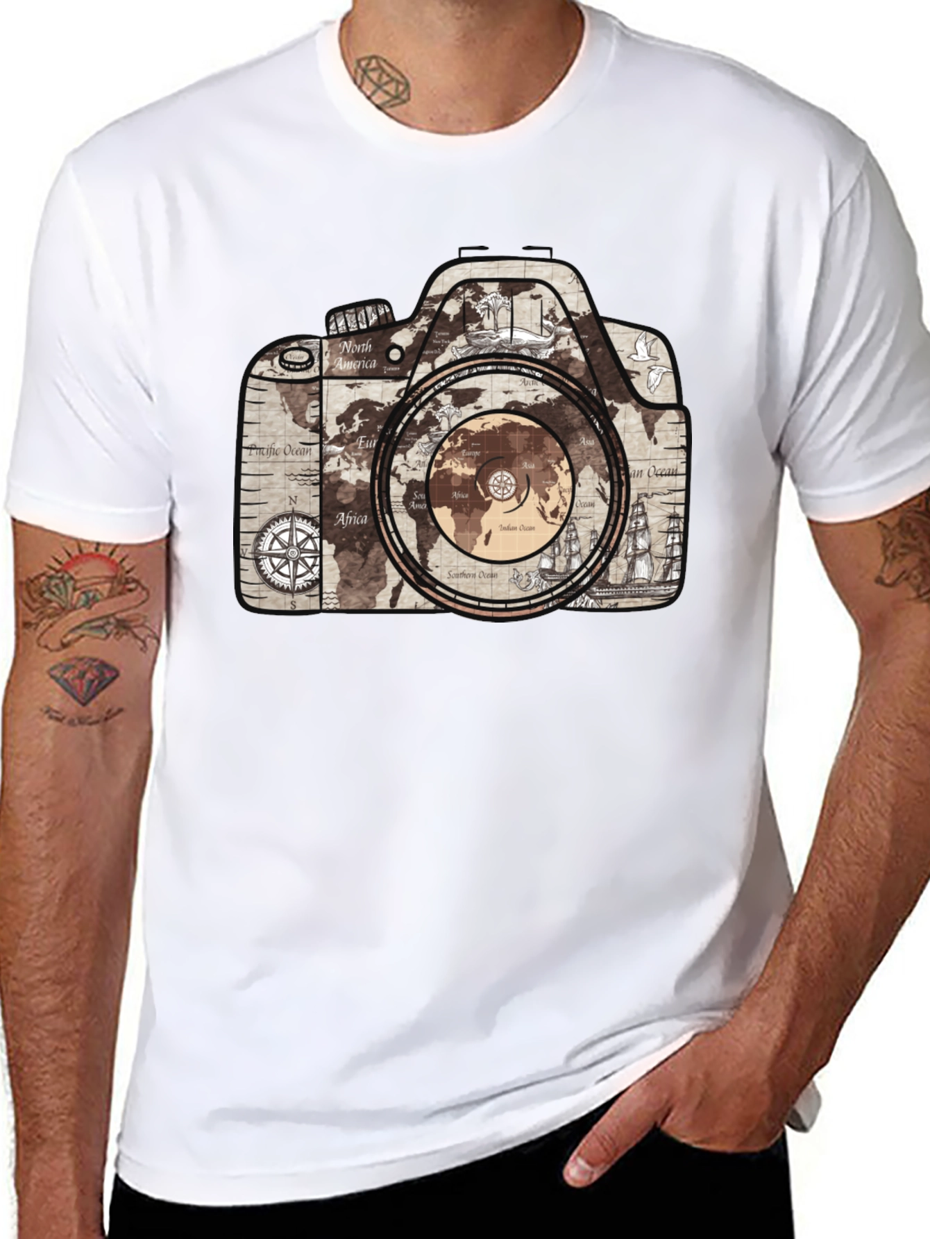 World Map Camera Graphic T-Shirt - Wanderlust Tee