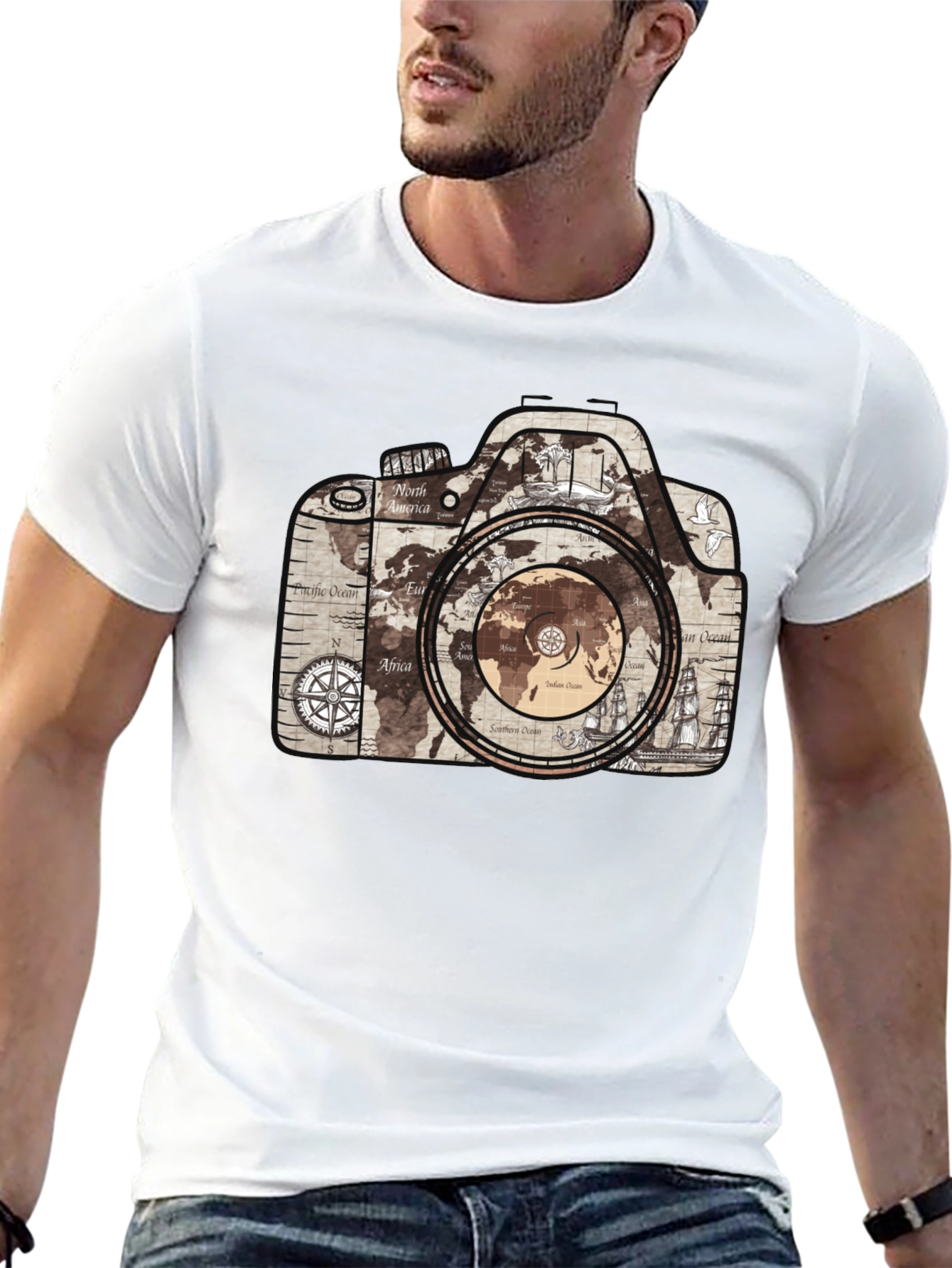 World Map Camera Graphic T-Shirt - Wanderlust Tee