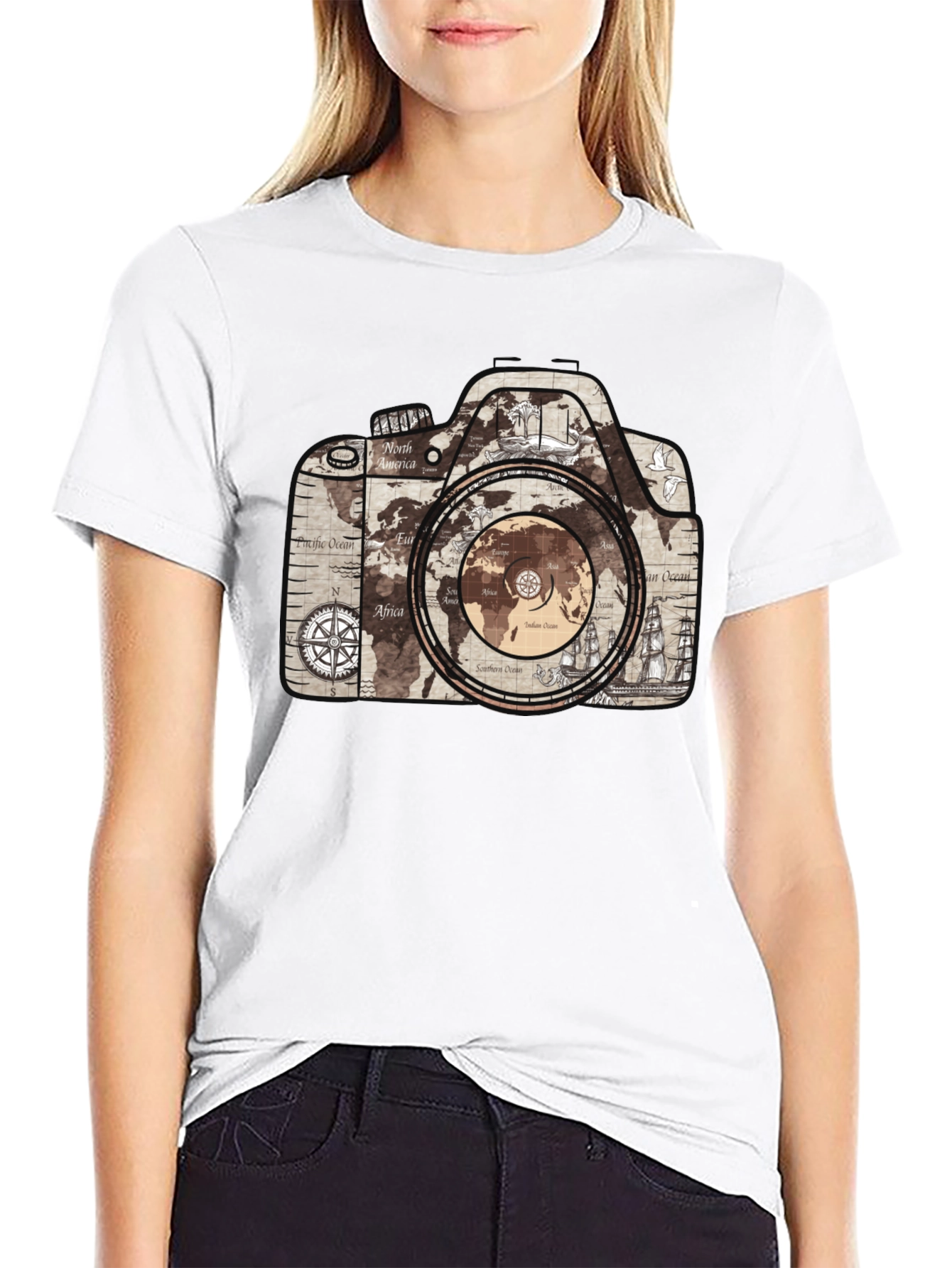 World Map Camera Graphic T-Shirt - Wanderlust Tee
