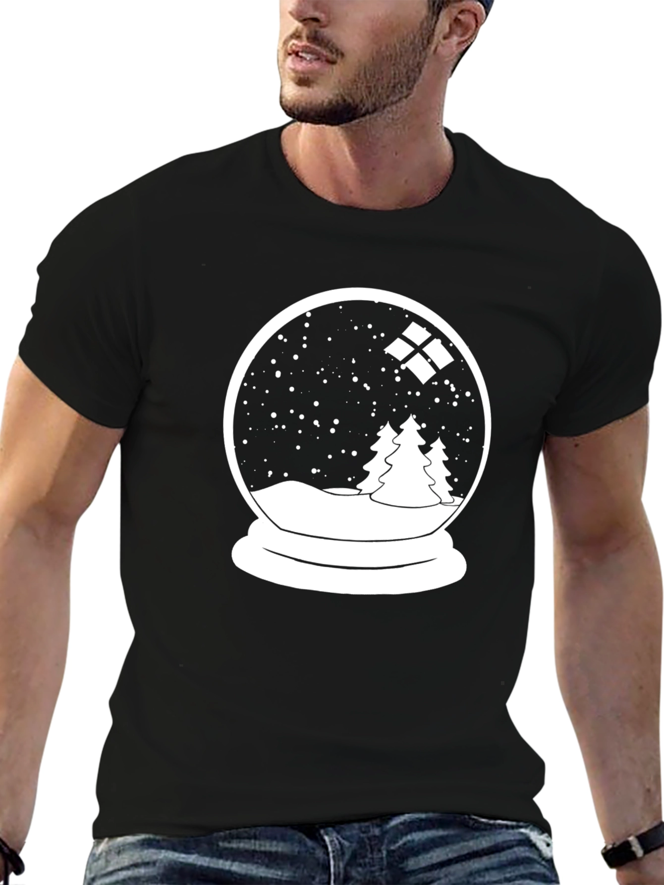 Winter Snow Globe Graphic T-Shirt - Black