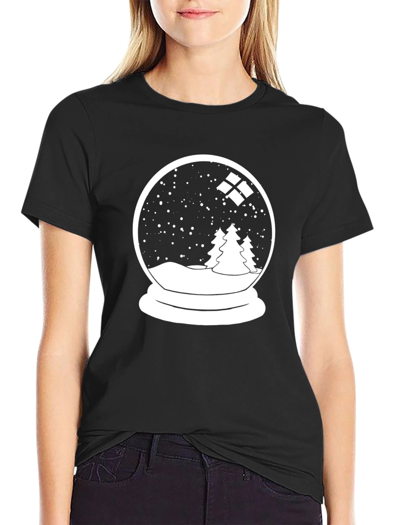 Winter Snow Globe Graphic T-Shirt - Black