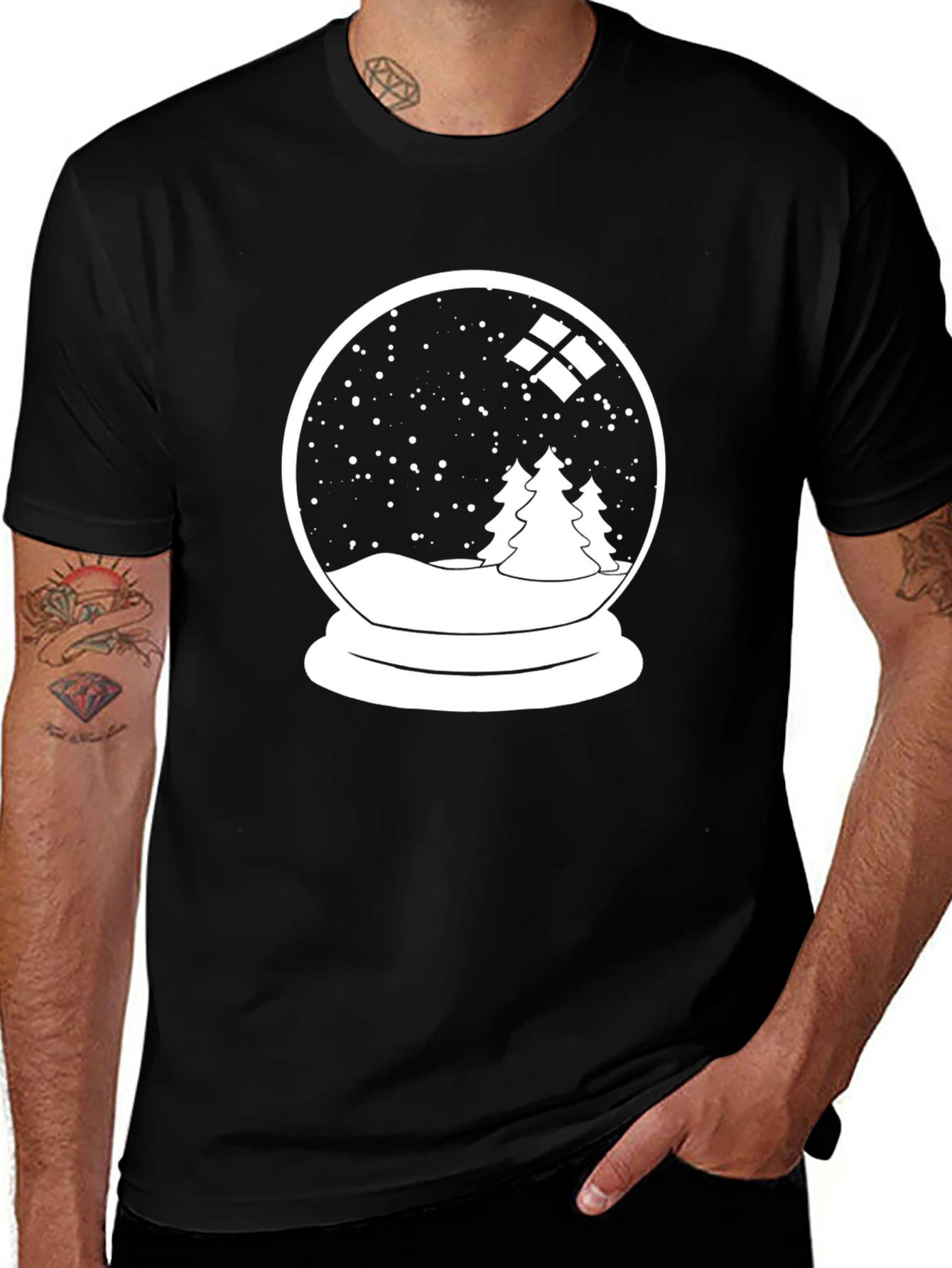 Winter Snow Globe Graphic T-Shirt - Black
