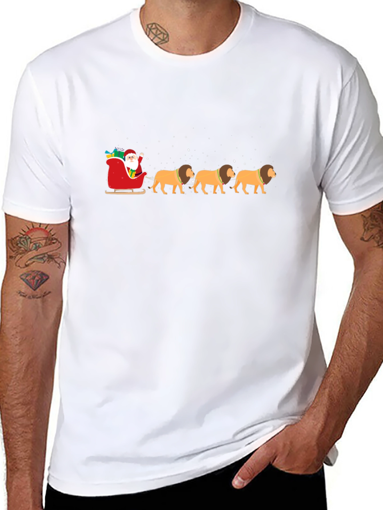 Santa Lion Sleigh Ride T-Shirt