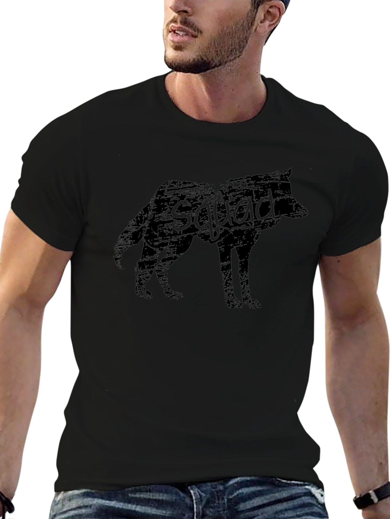 Wolf Squad Graphic Tee - Black Cotton T-Shirt