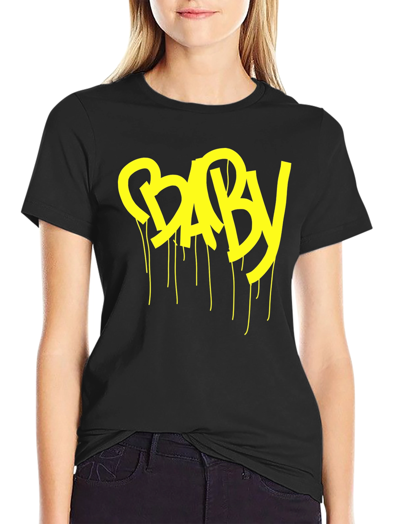 Yellow BABY Drip Graphic Black T-Shirt