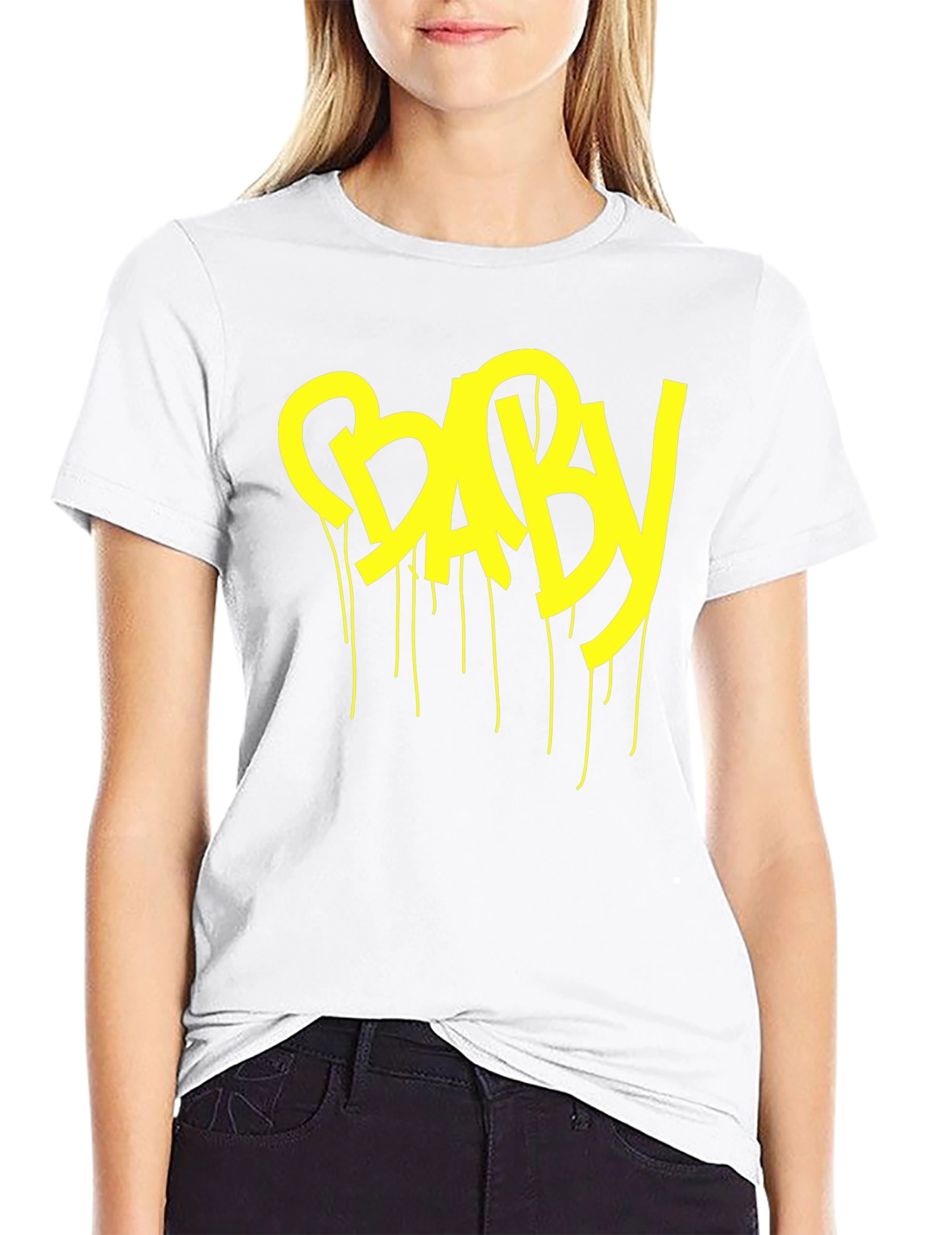 Yellow BABY Drip Graphic Black T-Shirt