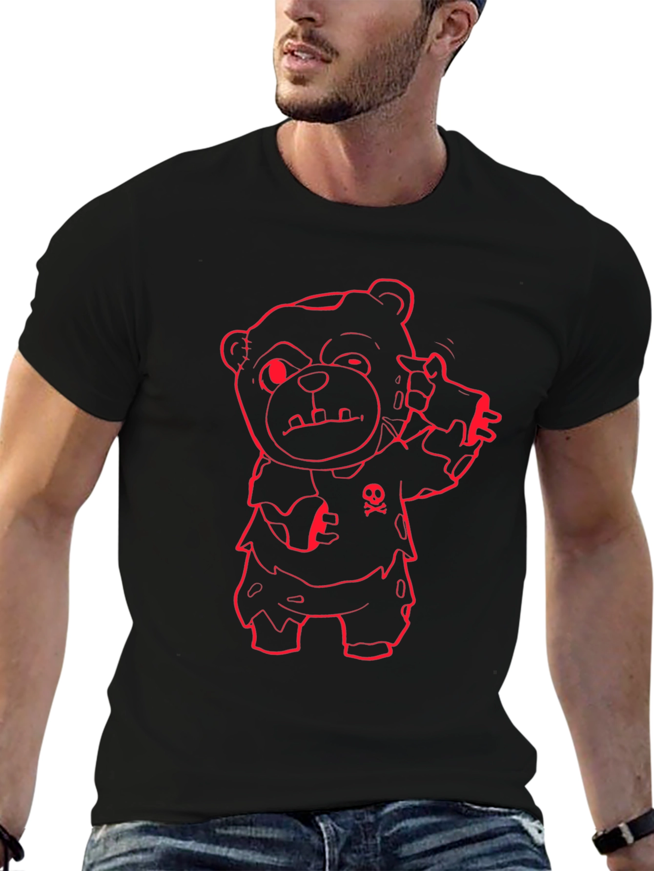 Zombie Teddy Bear Graphic Tee - Mens Black T-Shirt