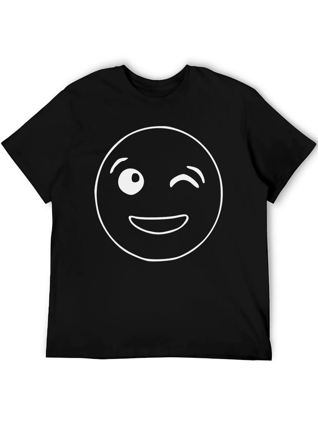 Winking Emoji Graphic Tee - Black Cotton Comfort