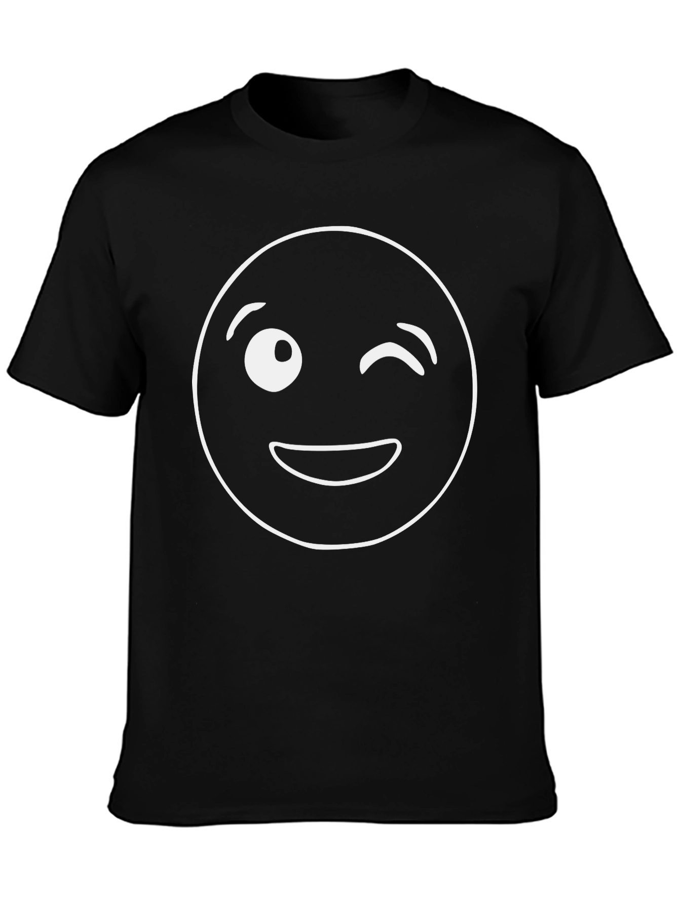 Winking Emoji Graphic Tee - Black Cotton Comfort
