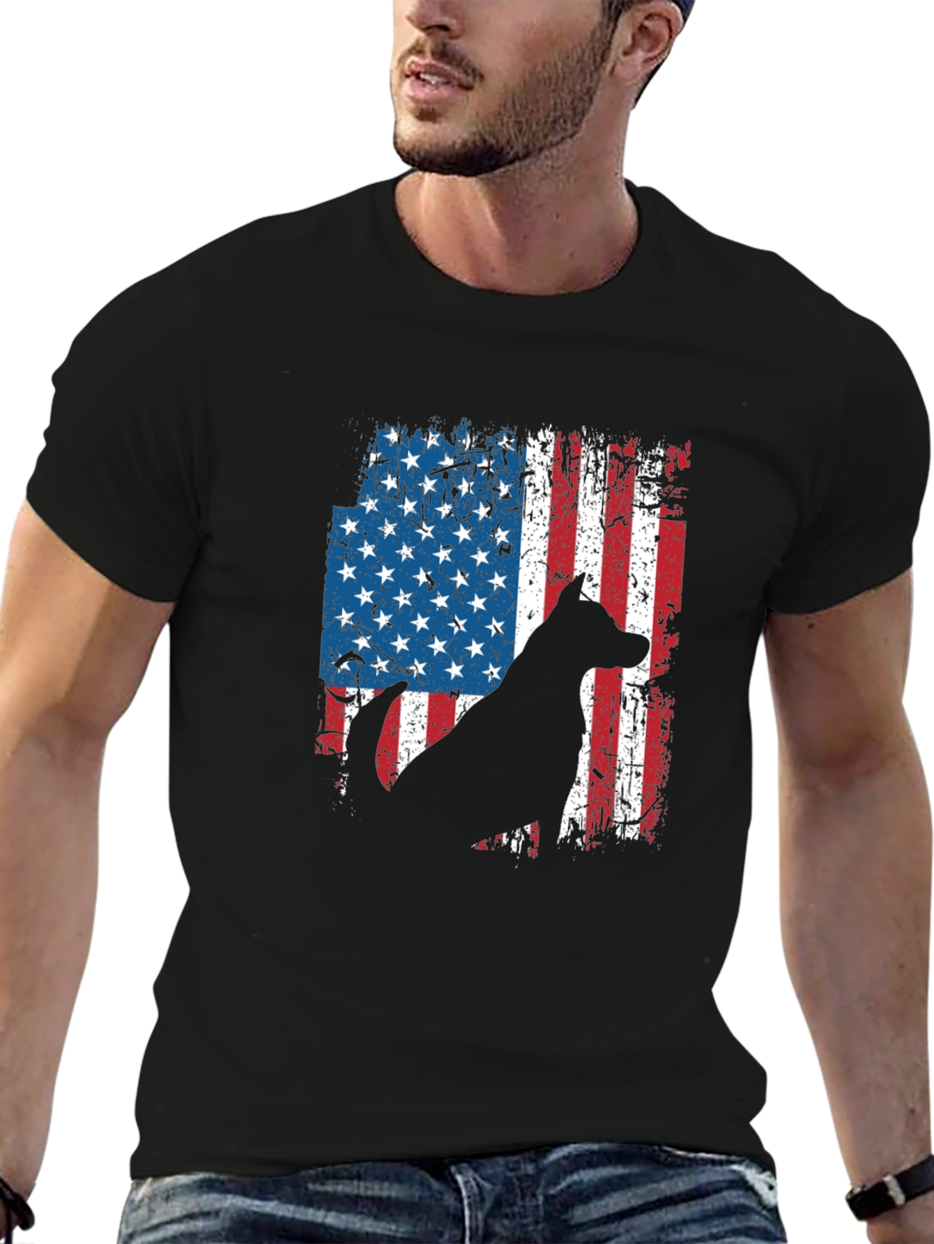 American Flag Dog Silhouette T-Shirt