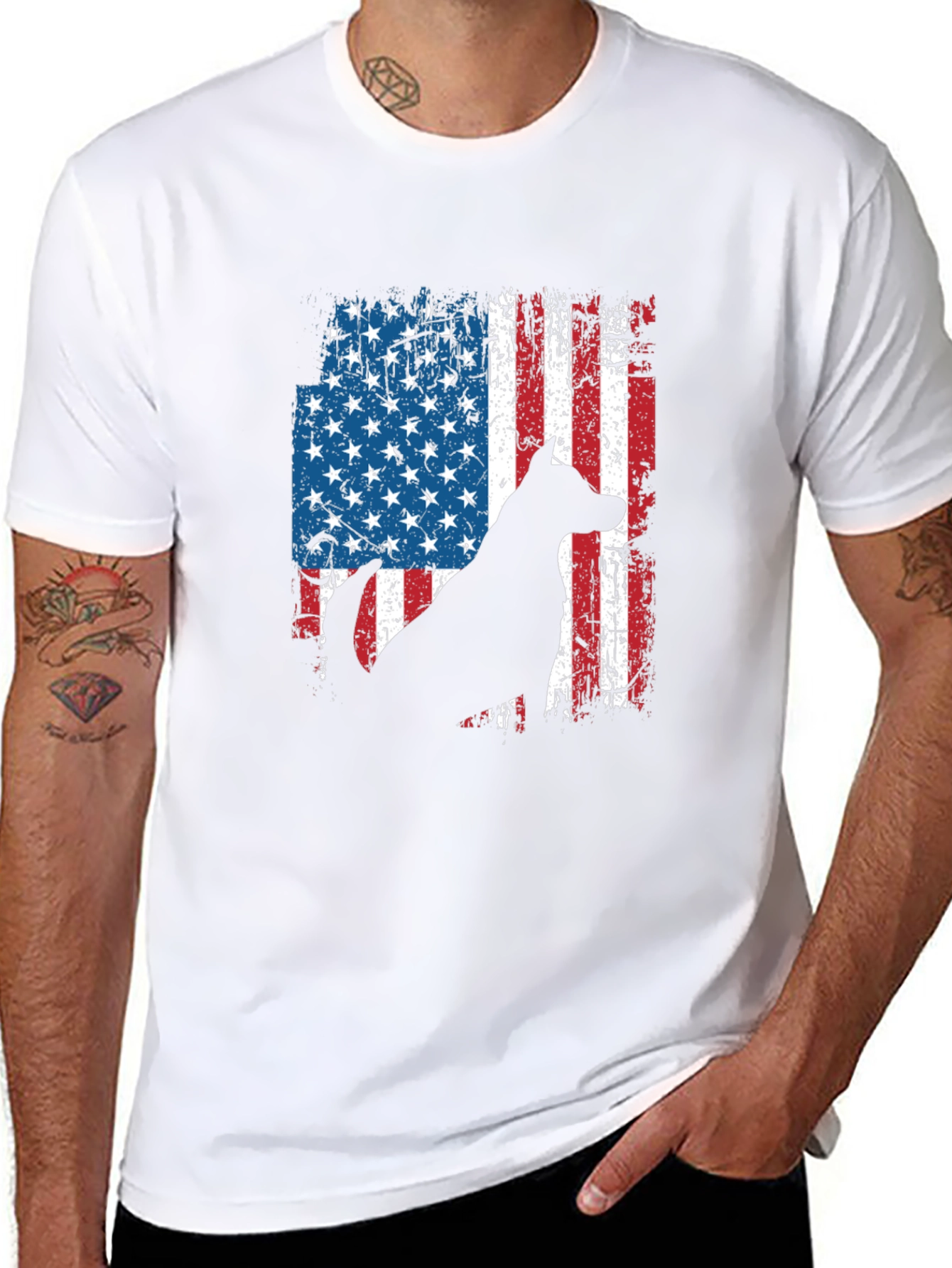American Flag Dog Silhouette T-Shirt