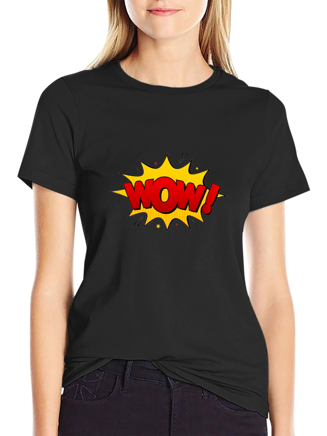 WOW Graphic T-Shirt - Comic Style Black Tee