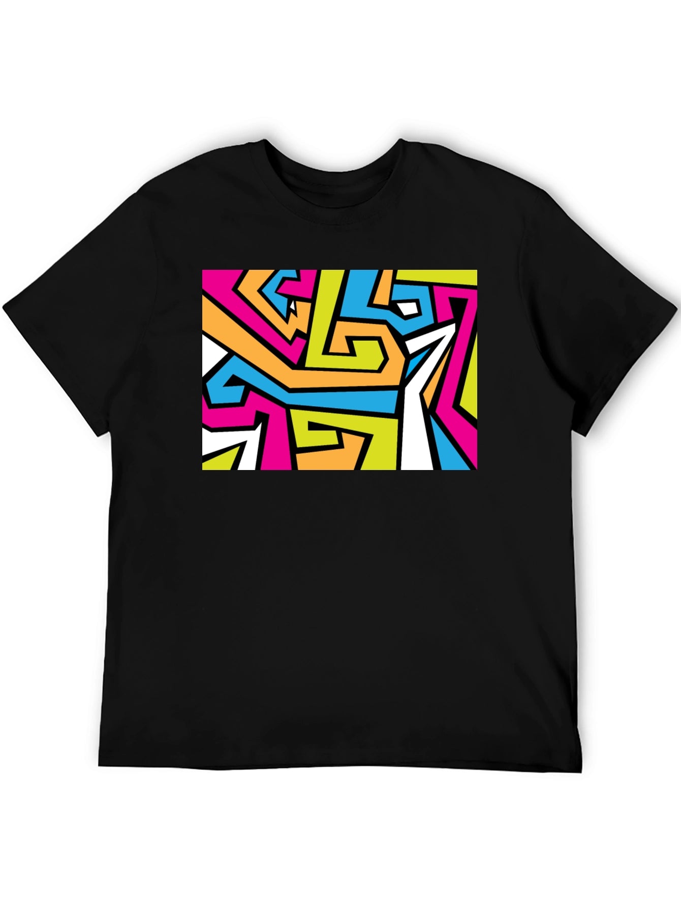 Abstract Geometric Print Black T-Shirt