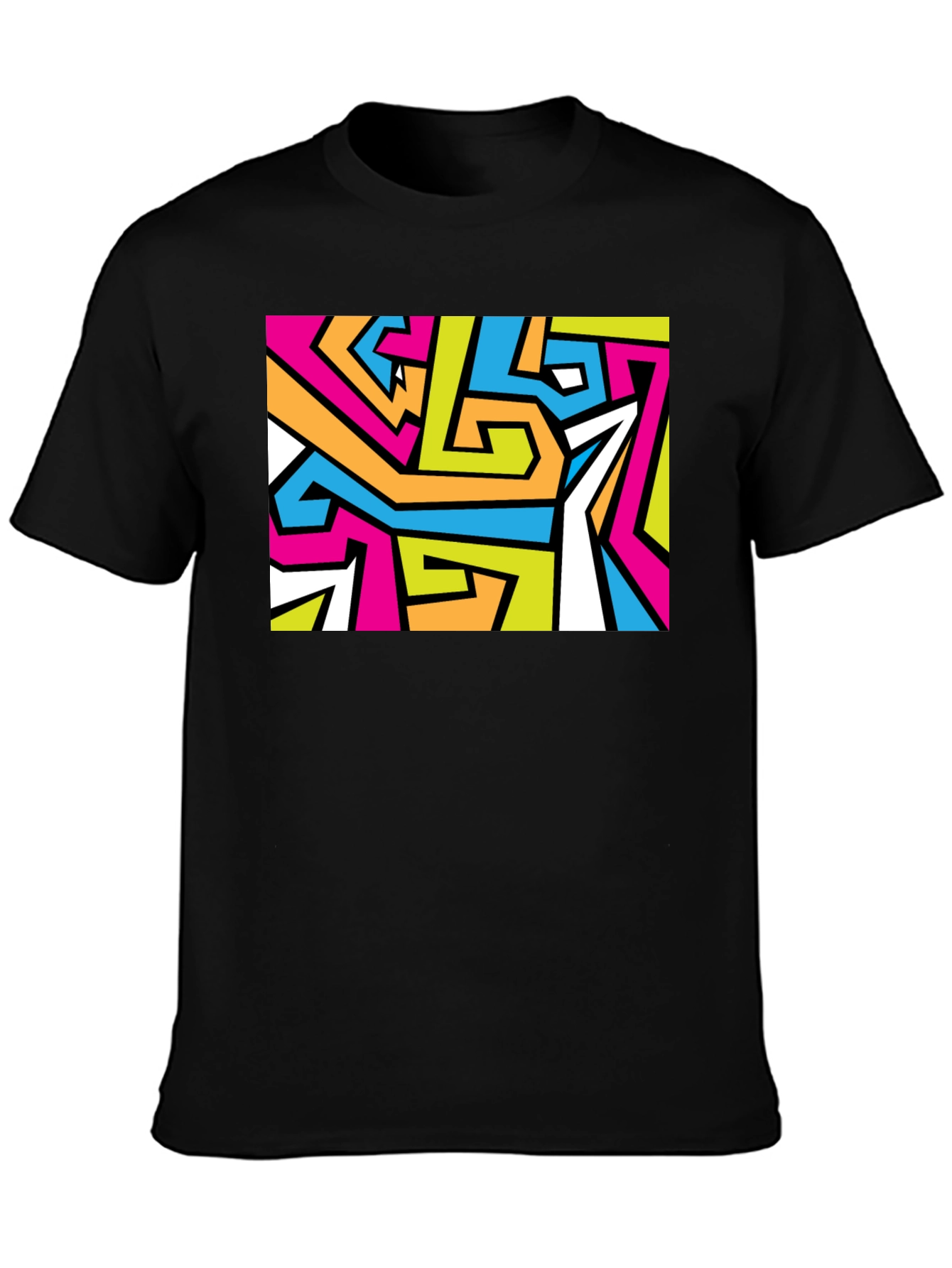 Abstract Geometric Print Black T-Shirt