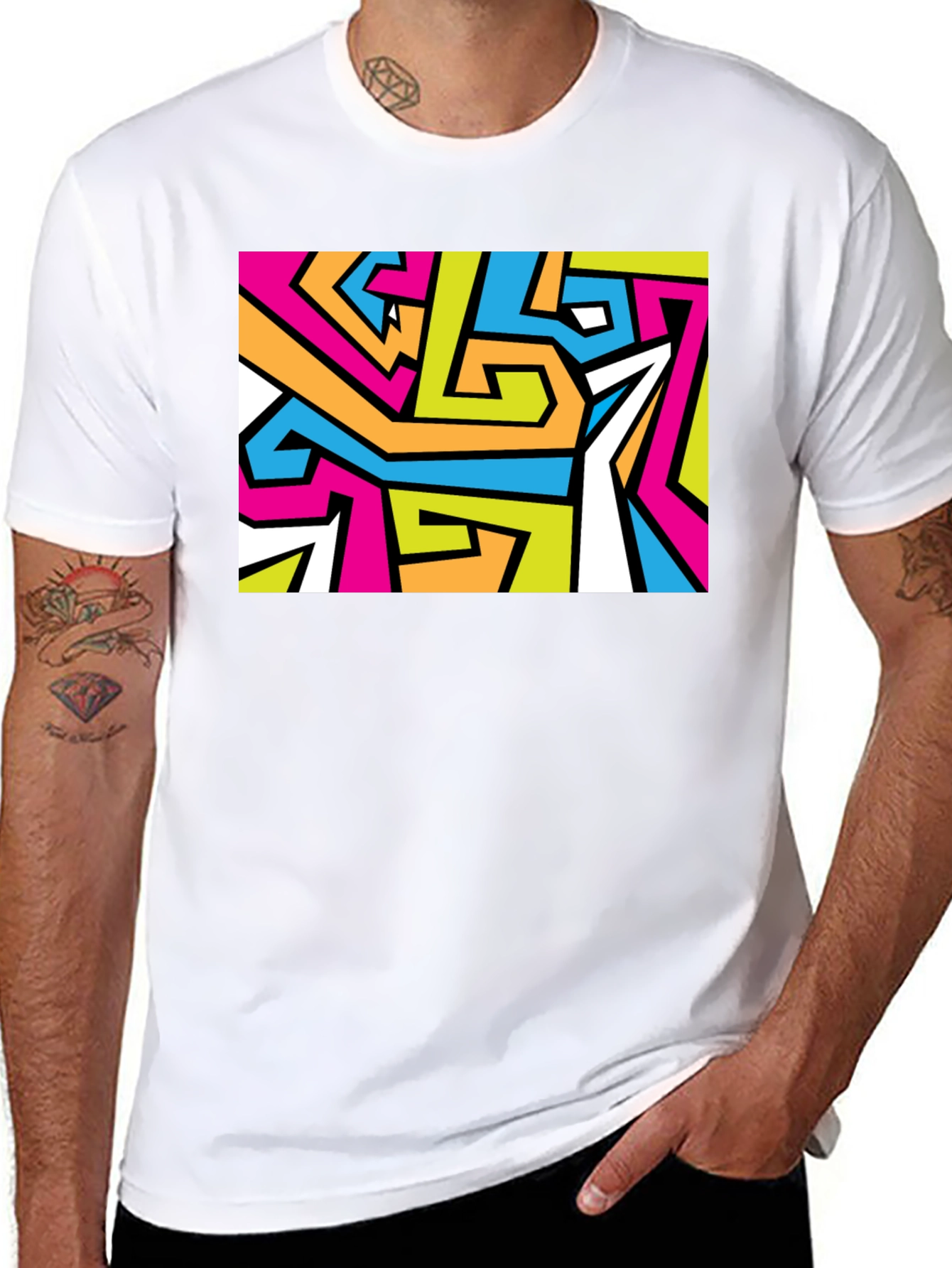 Abstract Geometric Print Black T-Shirt