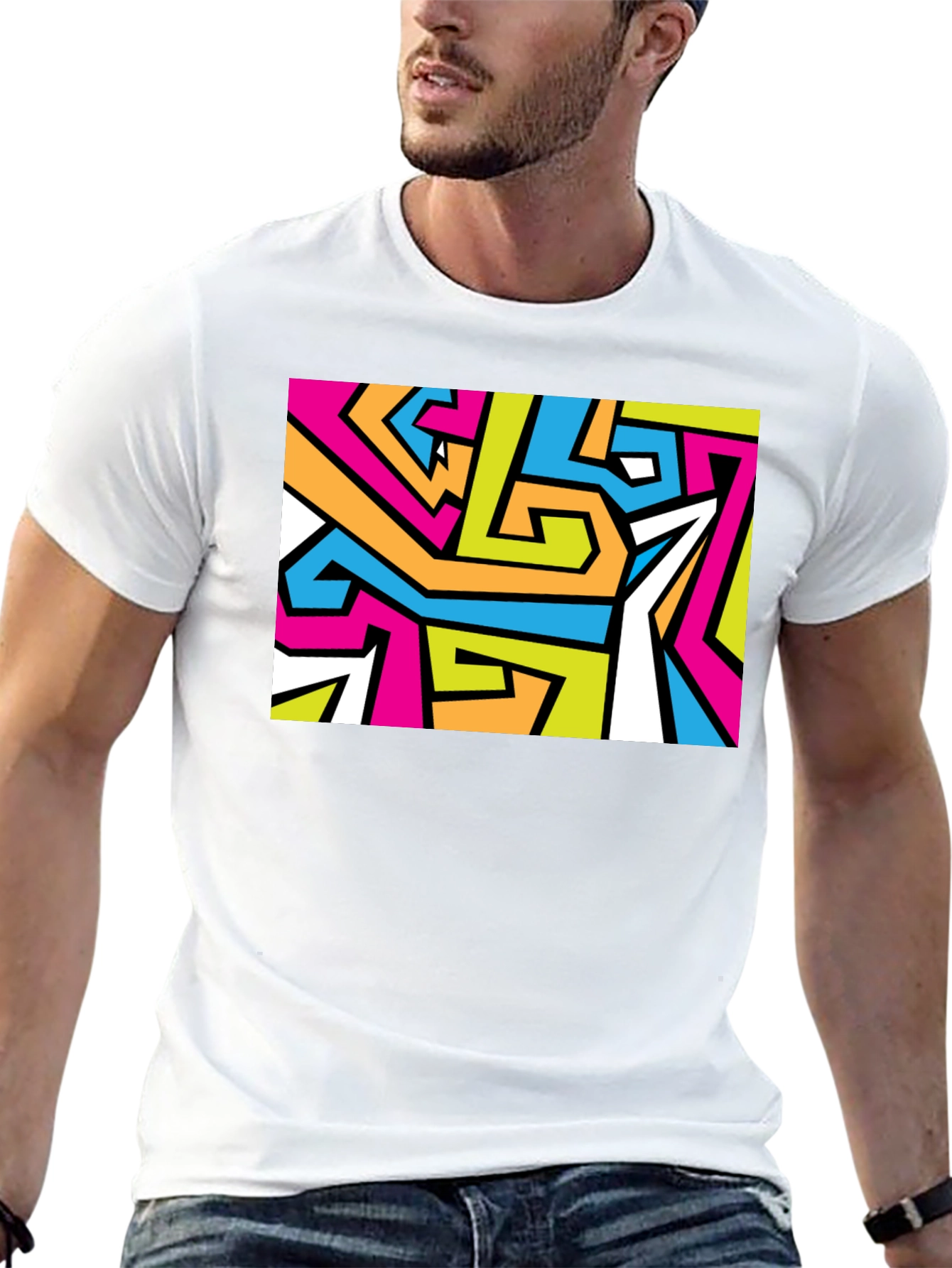 Abstract Geometric Print Black T-Shirt