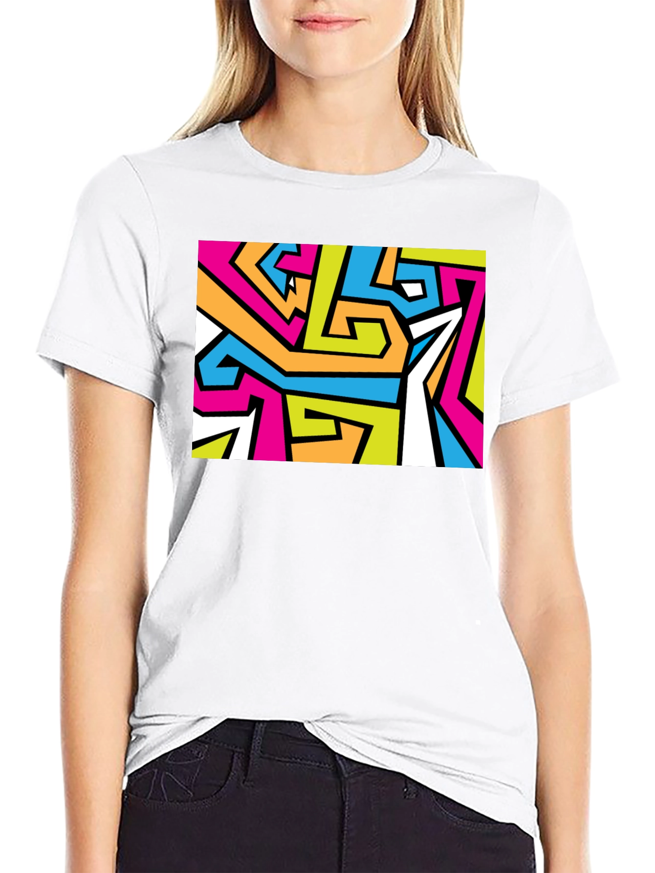 Abstract Geometric Print Black T-Shirt
