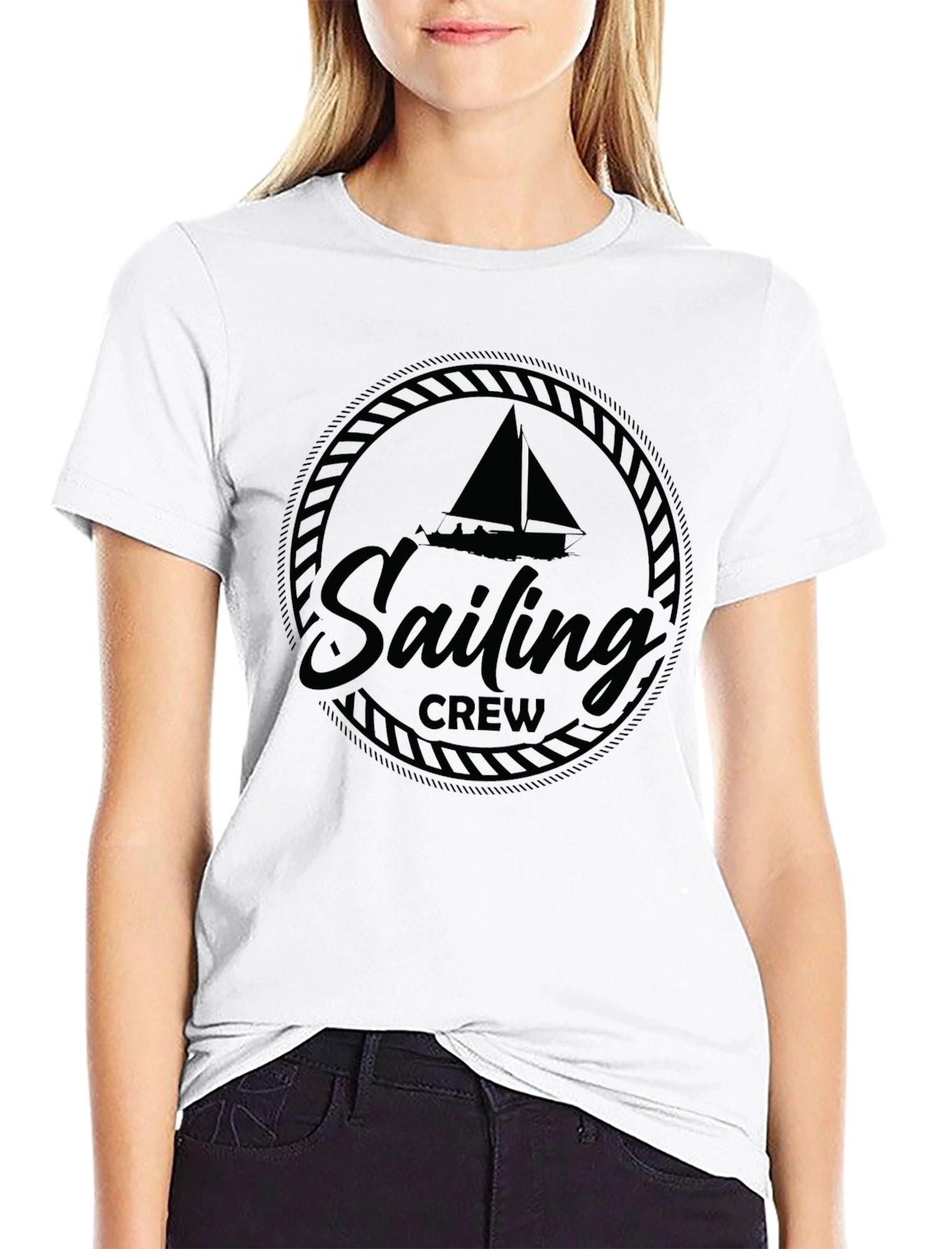 Sailing Crew Graphic T-Shirt - Black