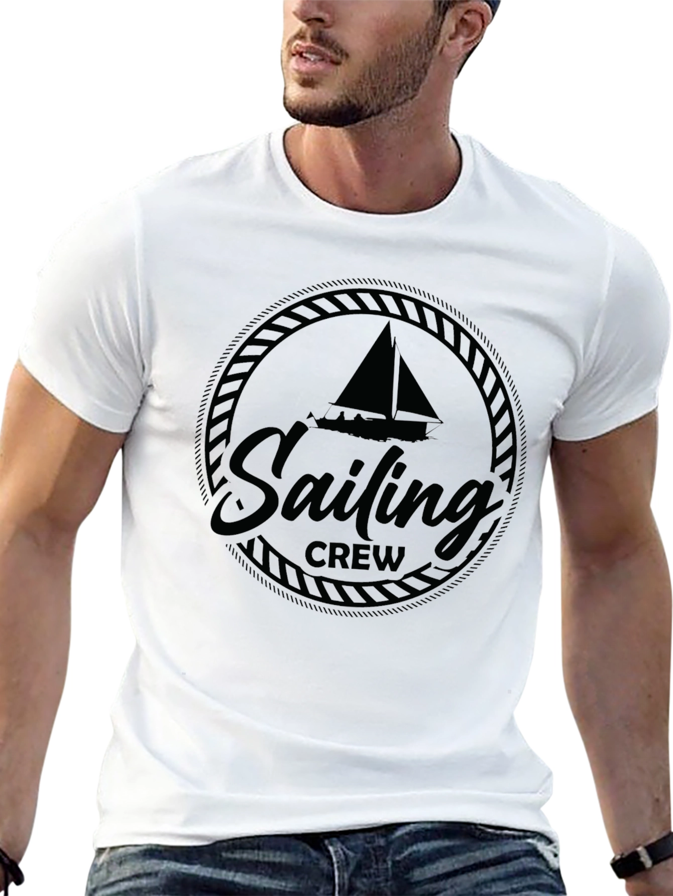 Sailing Crew Graphic T-Shirt - Black