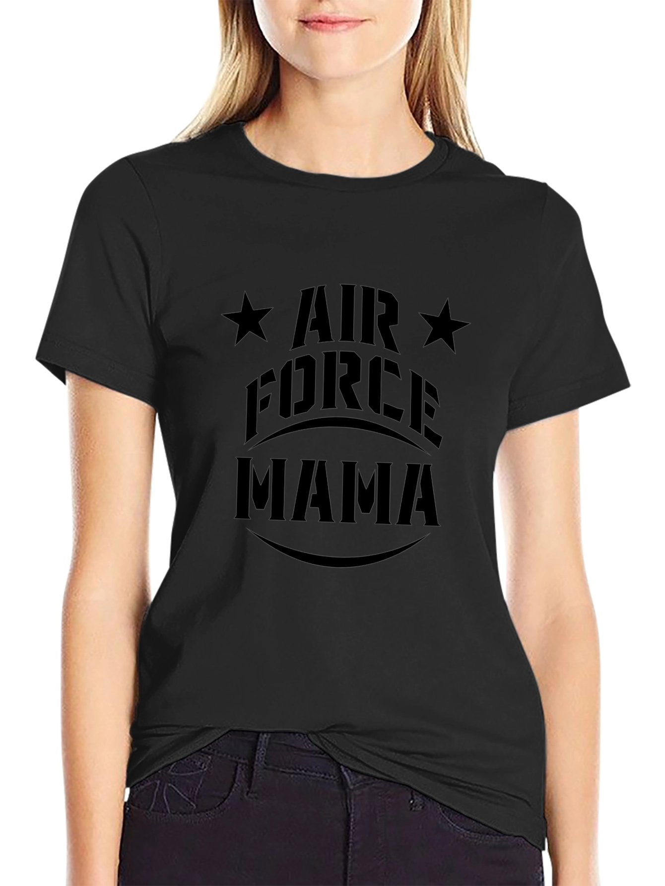 Air Force Mama Black Graphic T-Shirt