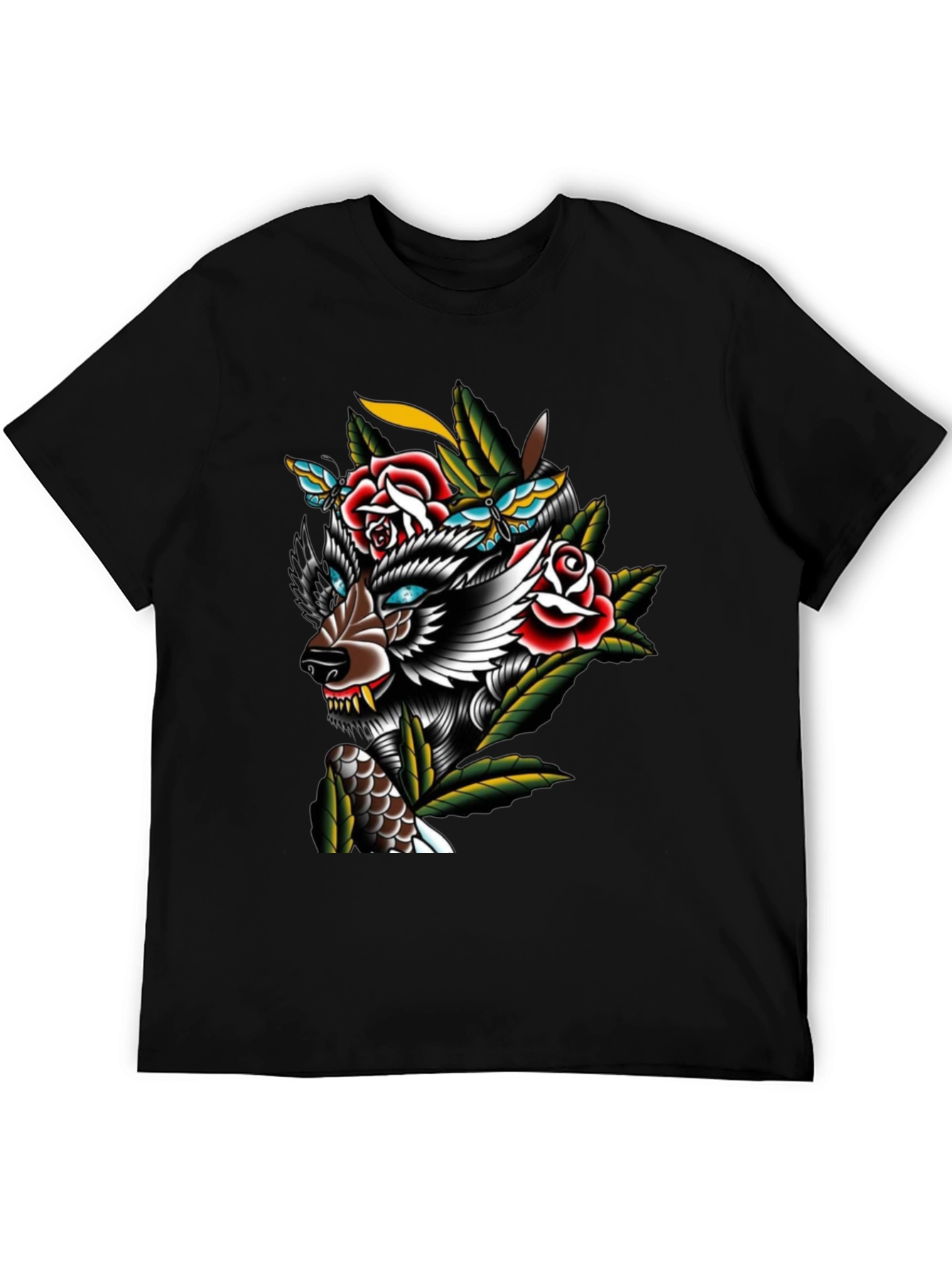 Wolf & Roses Graphic Print T-Shirt