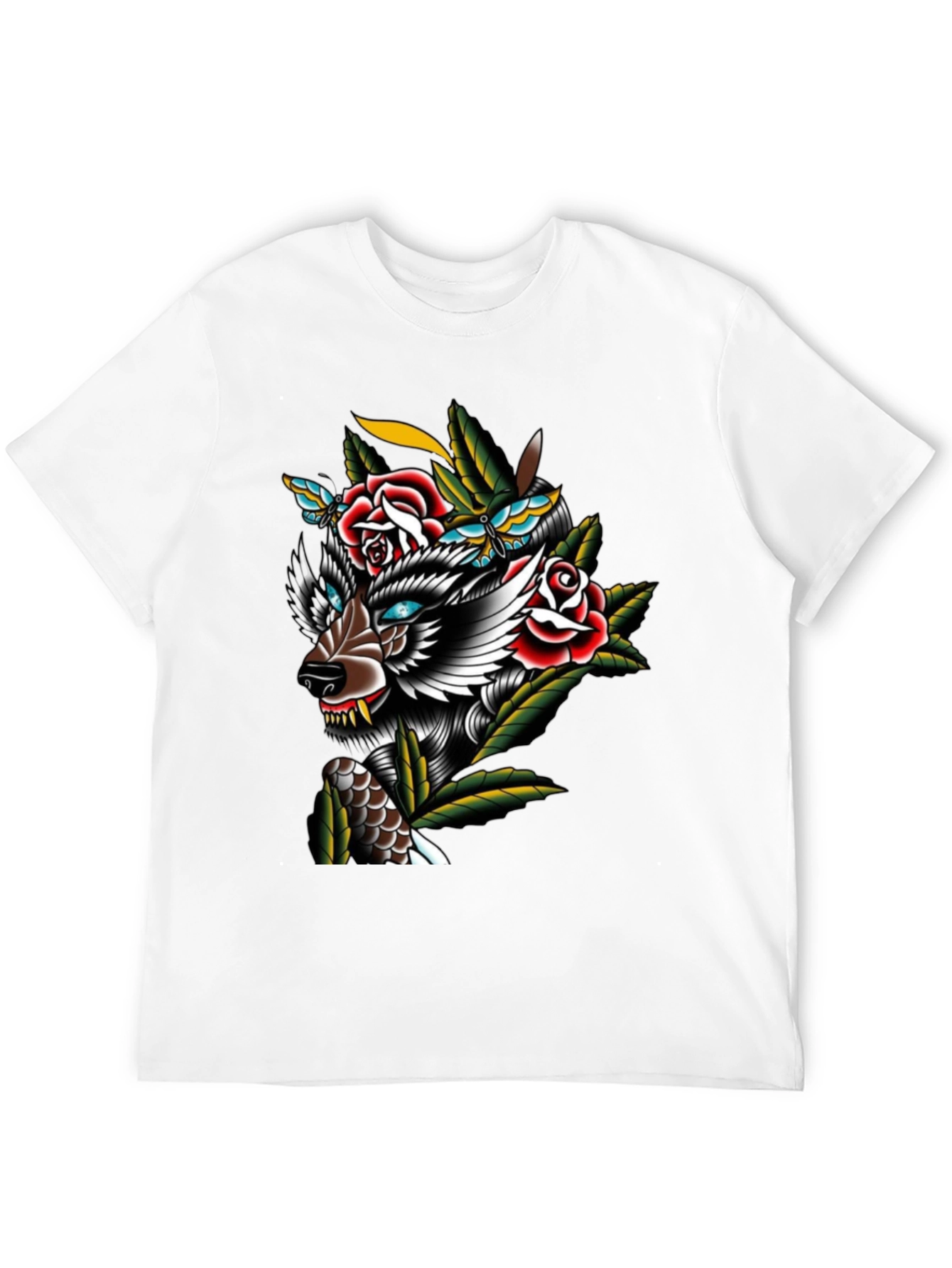 Wolf & Roses Graphic Print T-Shirt