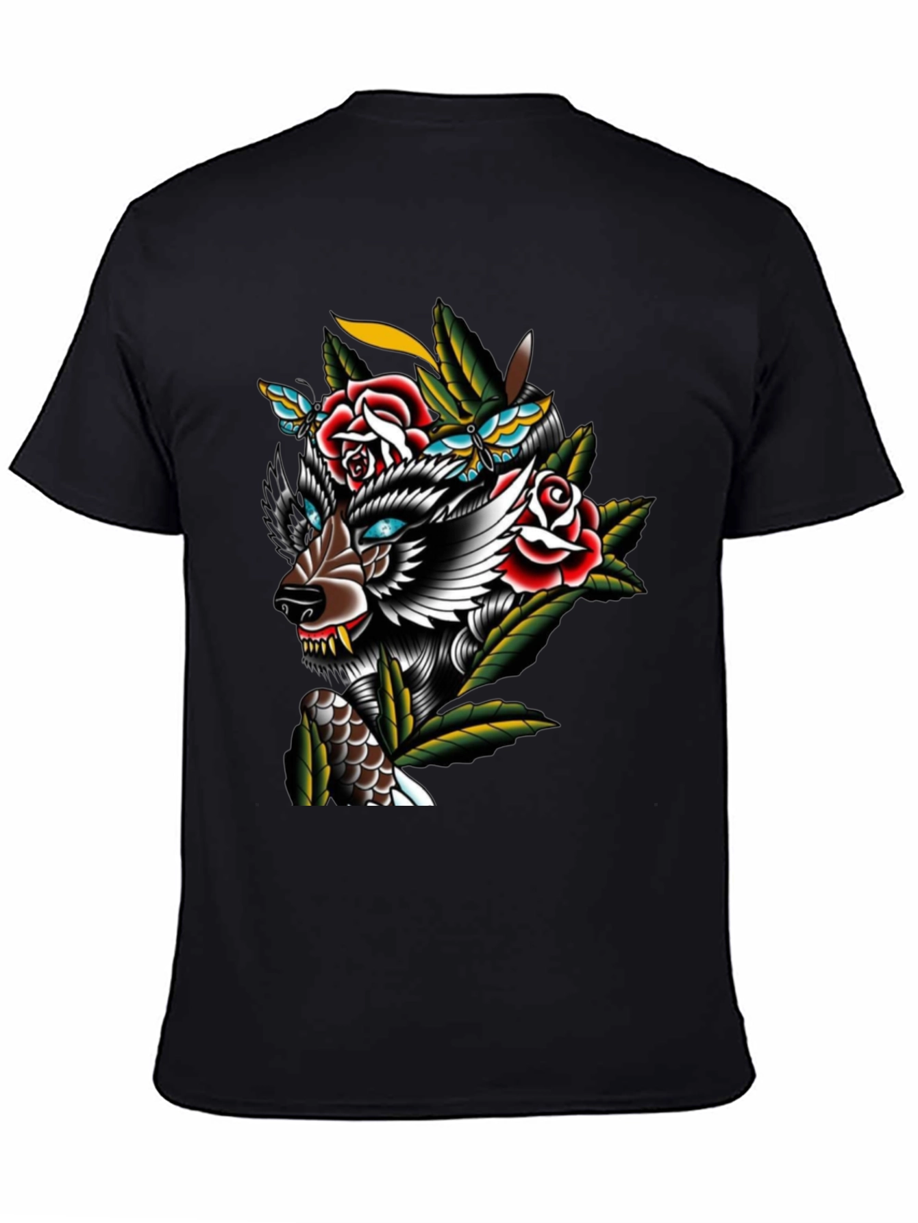 Wolf & Roses Graphic Print T-Shirt