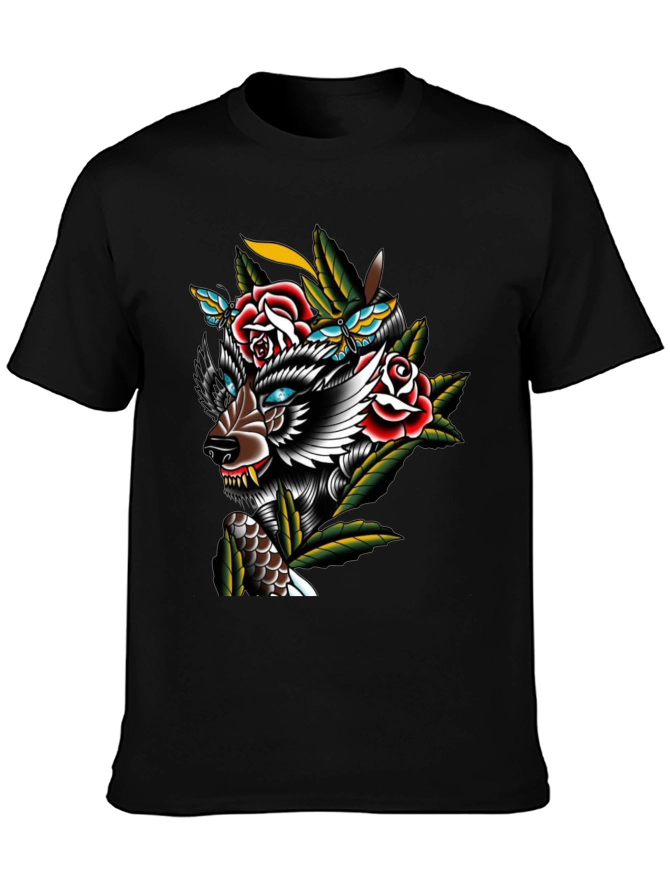 Wolf & Roses Graphic Print T-Shirt