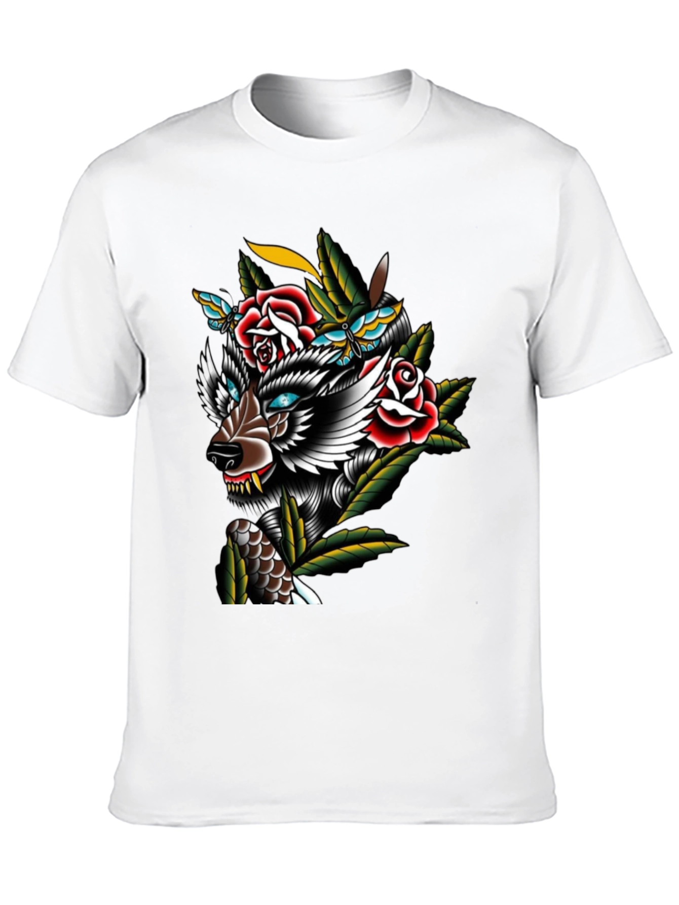 Wolf & Roses Graphic Print T-Shirt