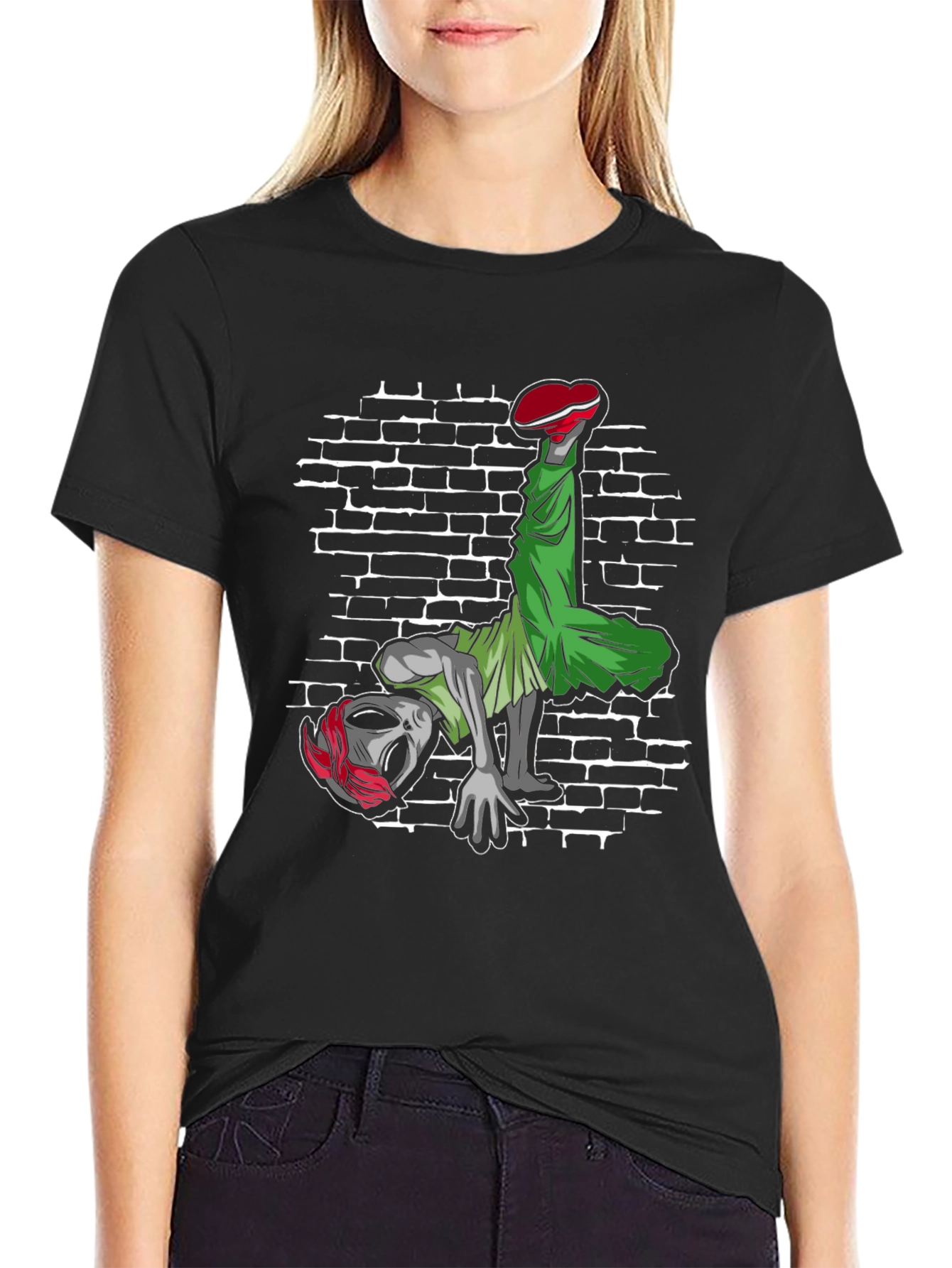 Alien Breakdancer Graphic Tee - Black