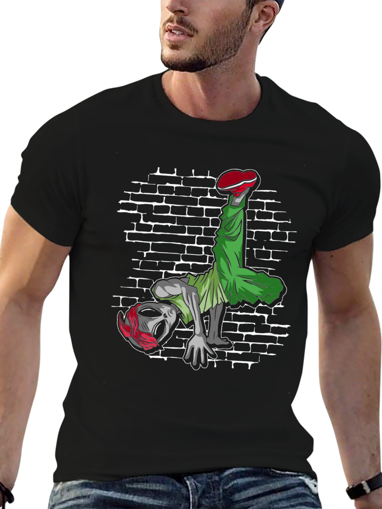 Alien Breakdancer Graphic Tee - Black