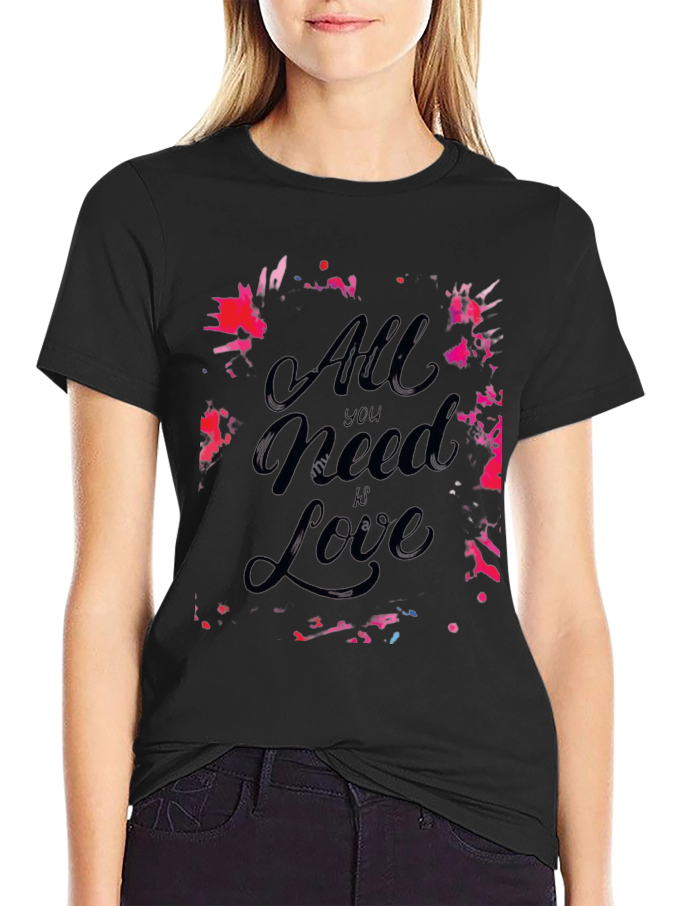 All You Need Is Love Graphic Print Black Tee
