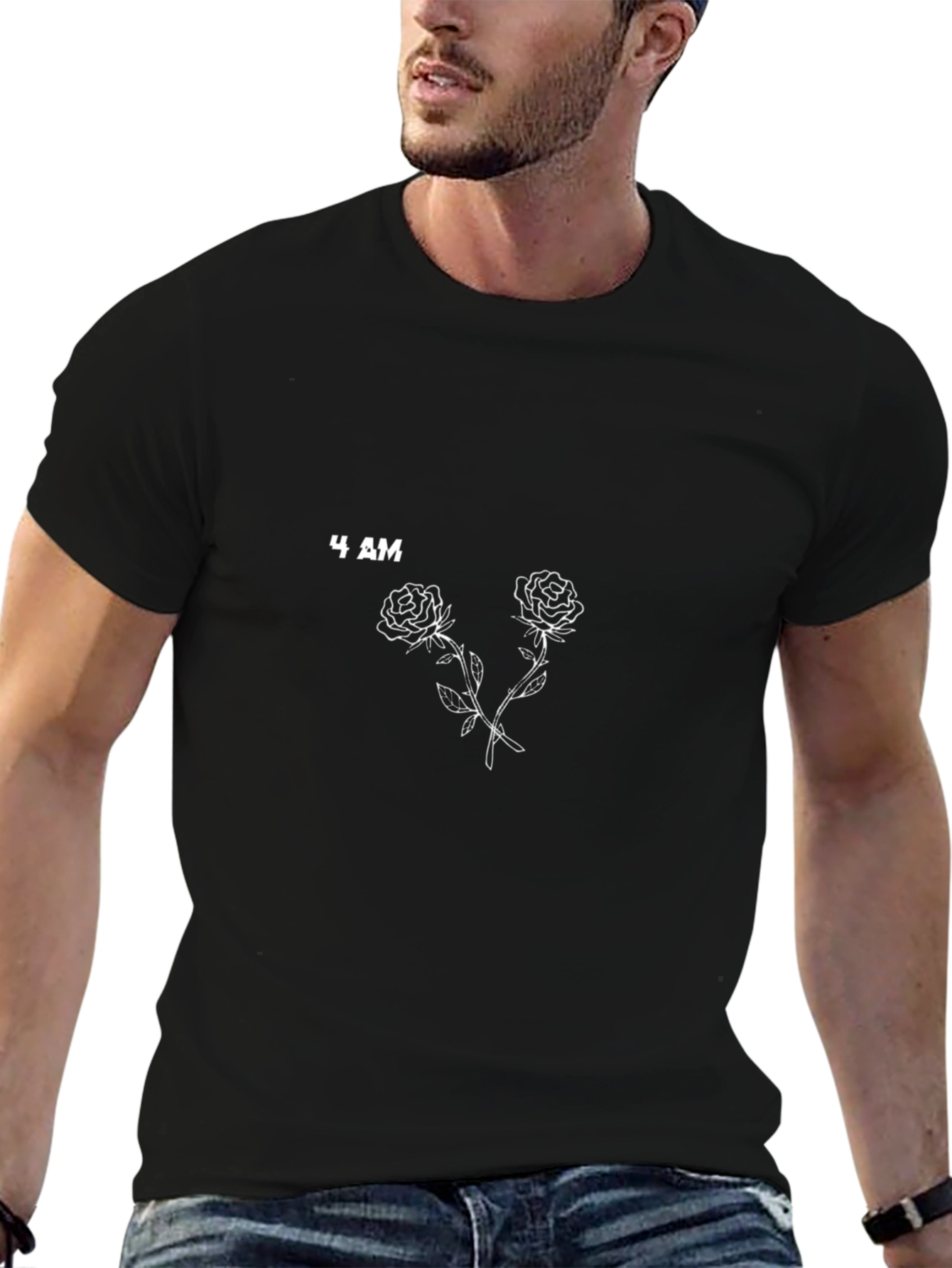 4 AM Roses Graphic Print Black T-Shirt