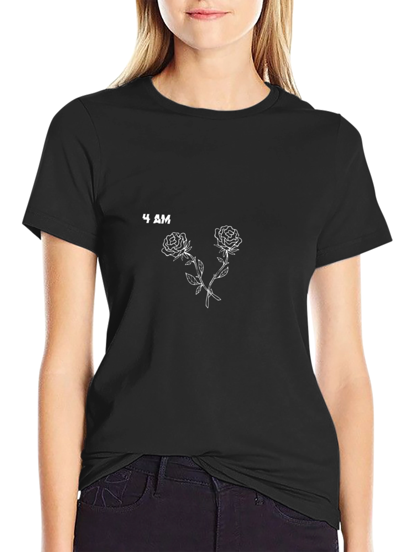 4 AM Roses Graphic Print Black T-Shirt