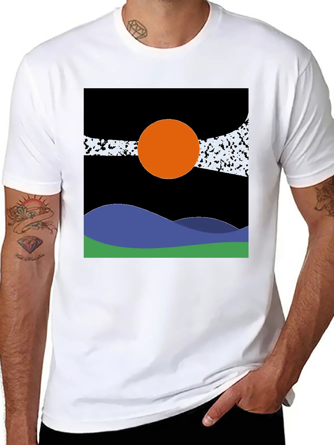 Abstract Landscape, Wall Art, Art Gift, Mountains Casual Graphic T-Shirt – Simple And Comfortable Daily Wear