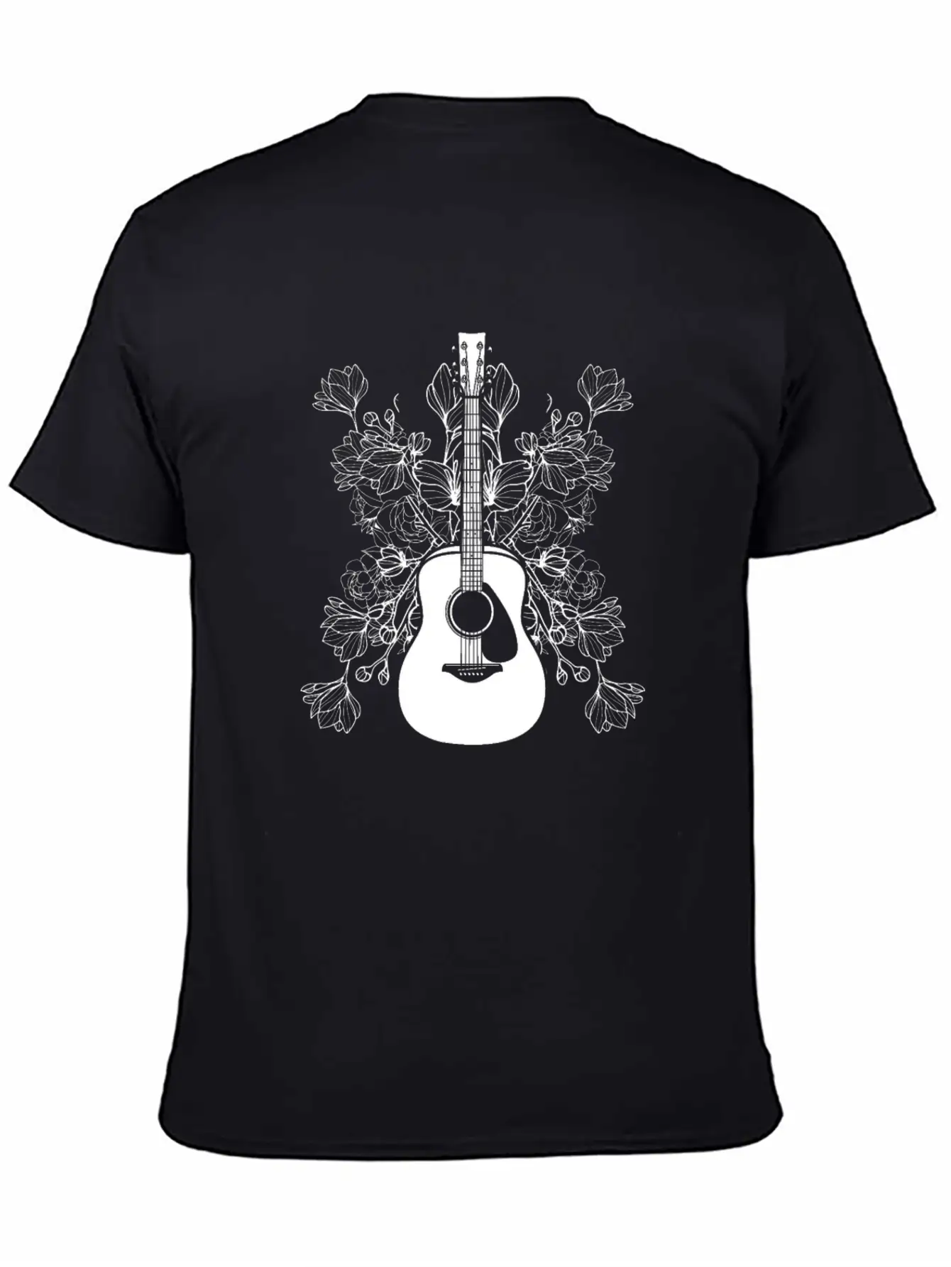 Acoustic Guitar Flowers Timeless Short Sleeve Tee – Comfy And Minimalist Design