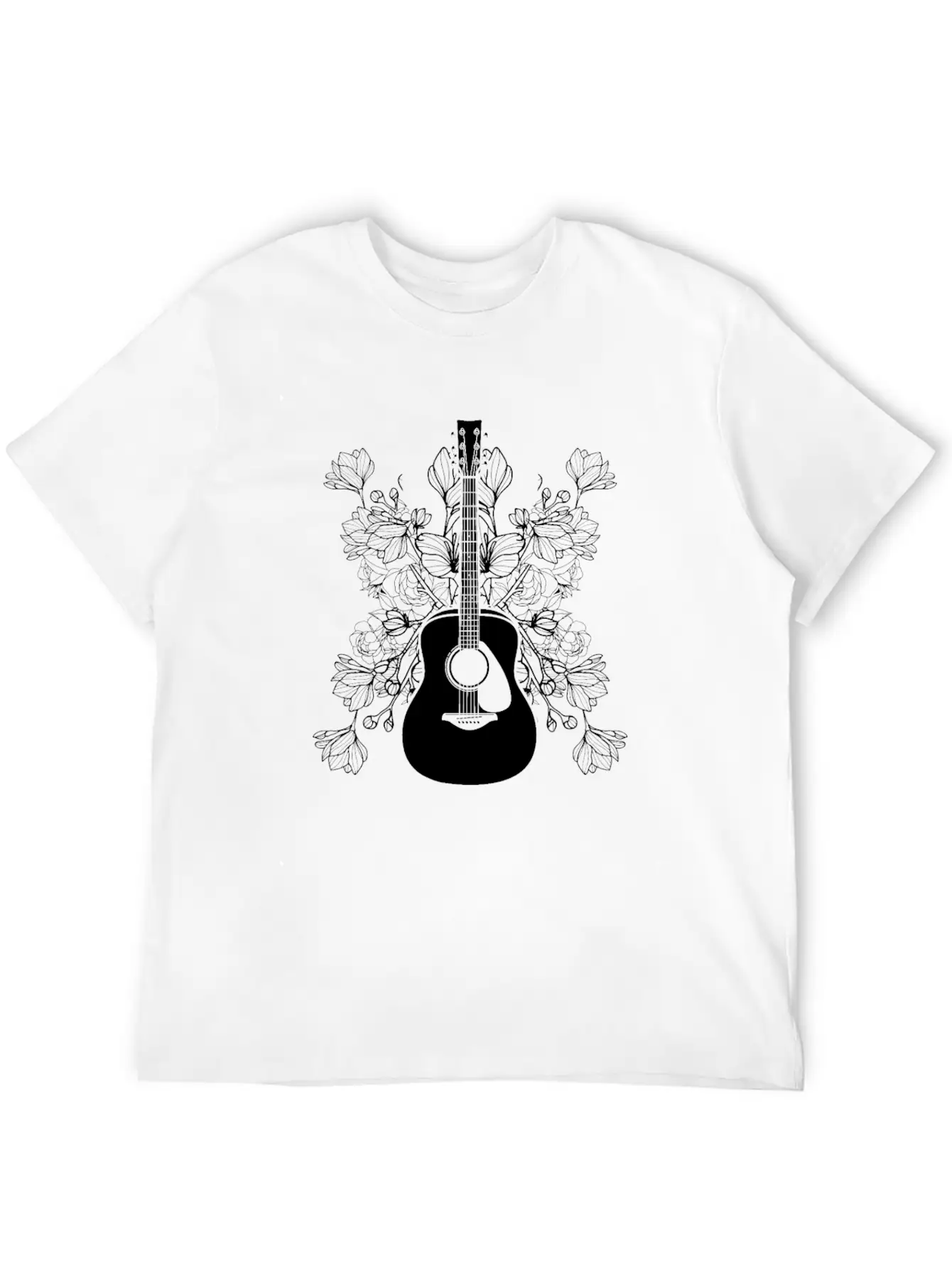 Acoustic Guitar Flowers Timeless Short Sleeve Tee – Comfy And Minimalist Design