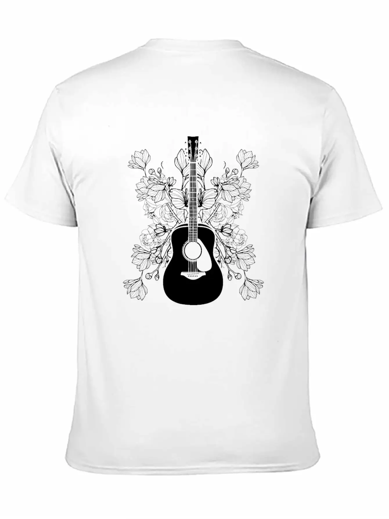 Acoustic Guitar Flowers Timeless Short Sleeve Tee – Comfy And Minimalist Design