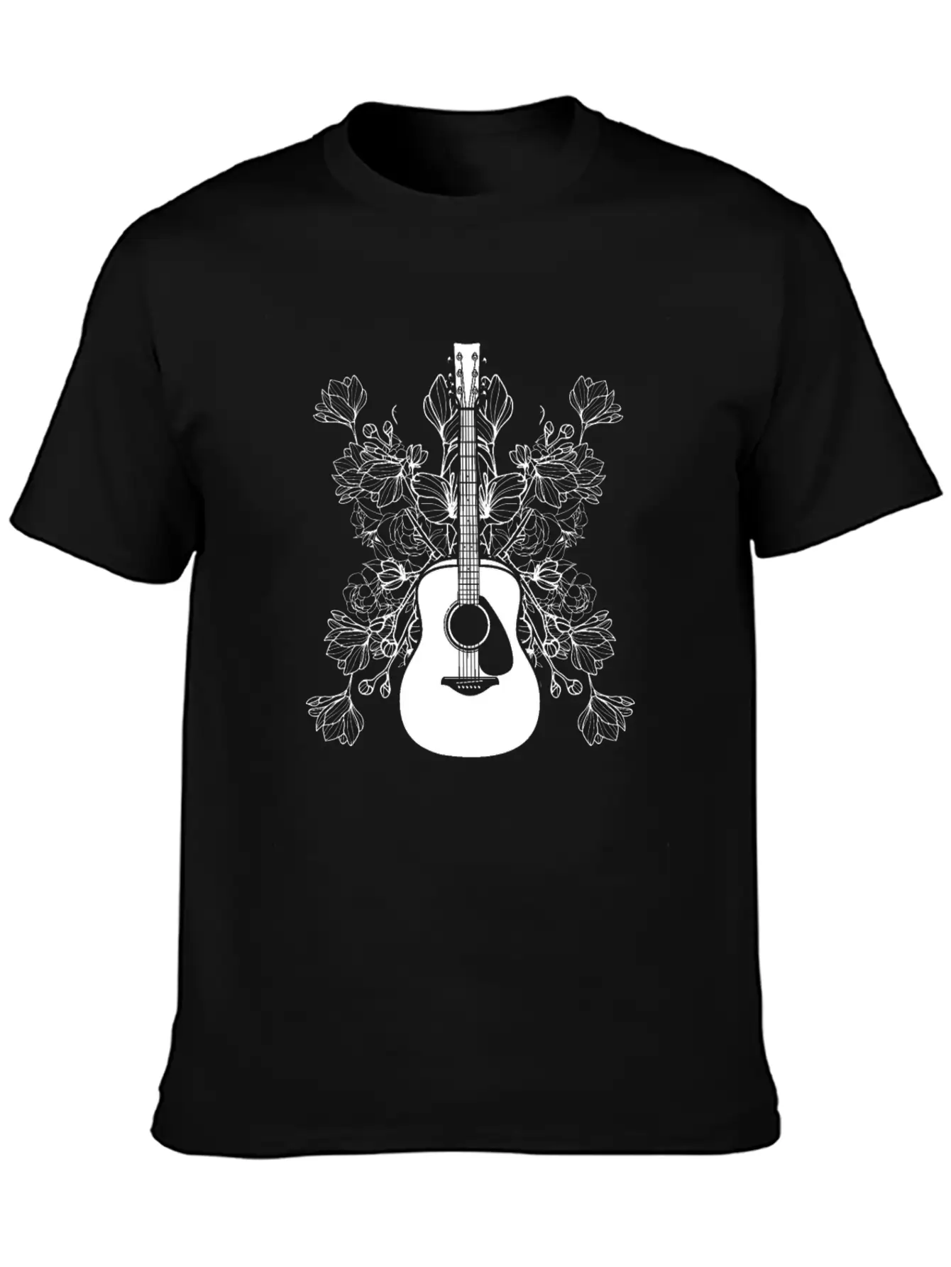 Acoustic Guitar Flowers Timeless Short Sleeve Tee – Comfy And Minimalist Design