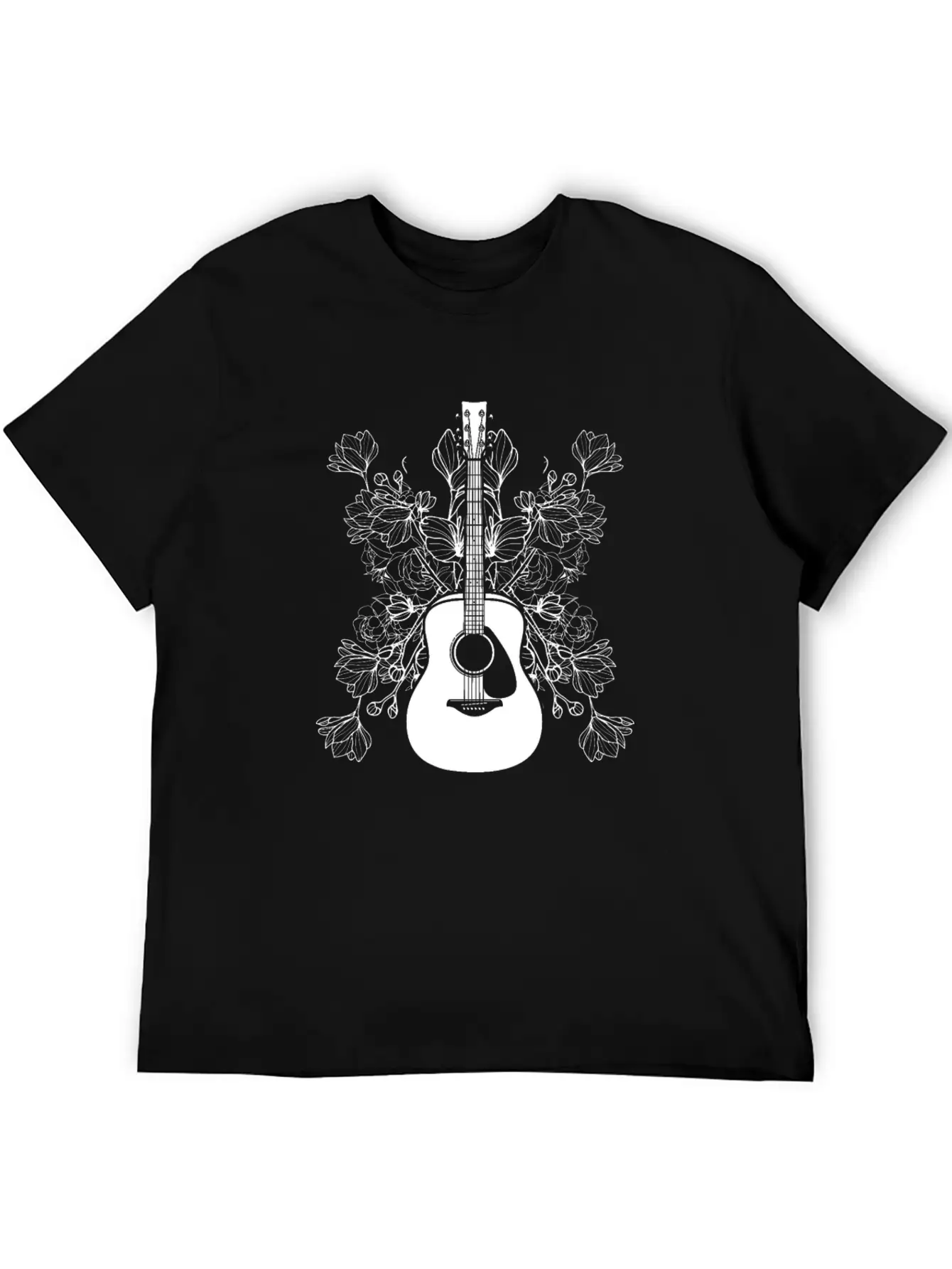 Acoustic Guitar Flowers Timeless Short Sleeve Tee – Comfy And Minimalist Design