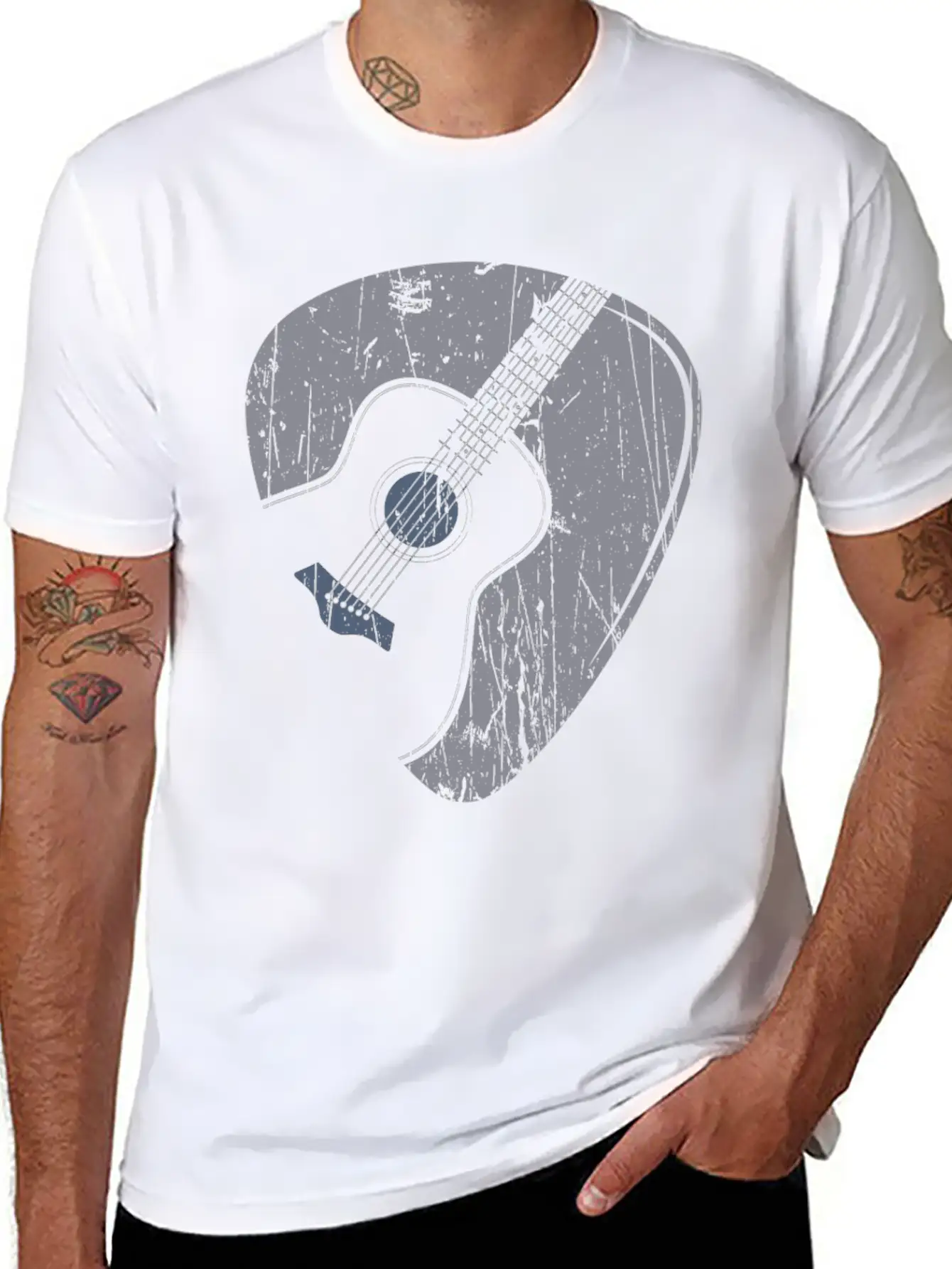Acoustic Guitar Pick Country Musician Guitarist Casual Graphic T-Shirt – Simple And Comfortable Daily Wear